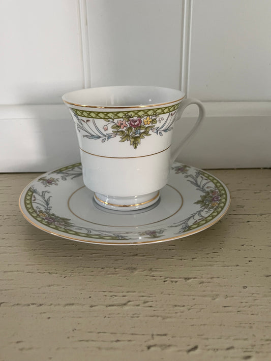 Vintage c 1980’s  Truly Tasteful Fine China Demitasse Cup & Saucer Set Floral Gold Trim