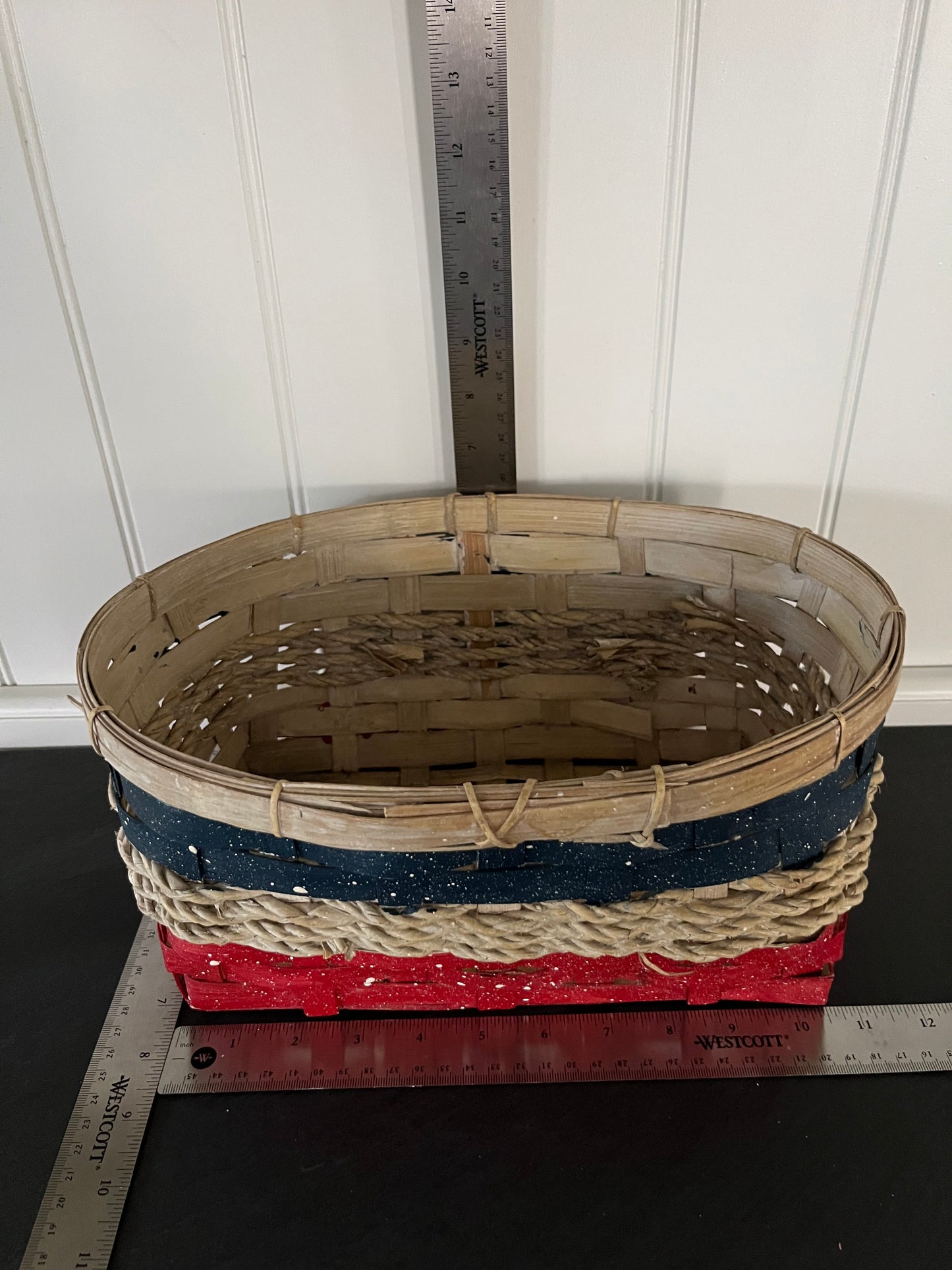 Vintage Inspired Americana Red White Blue Handwoven  Basket, c. Late 1990s–Early 2000s