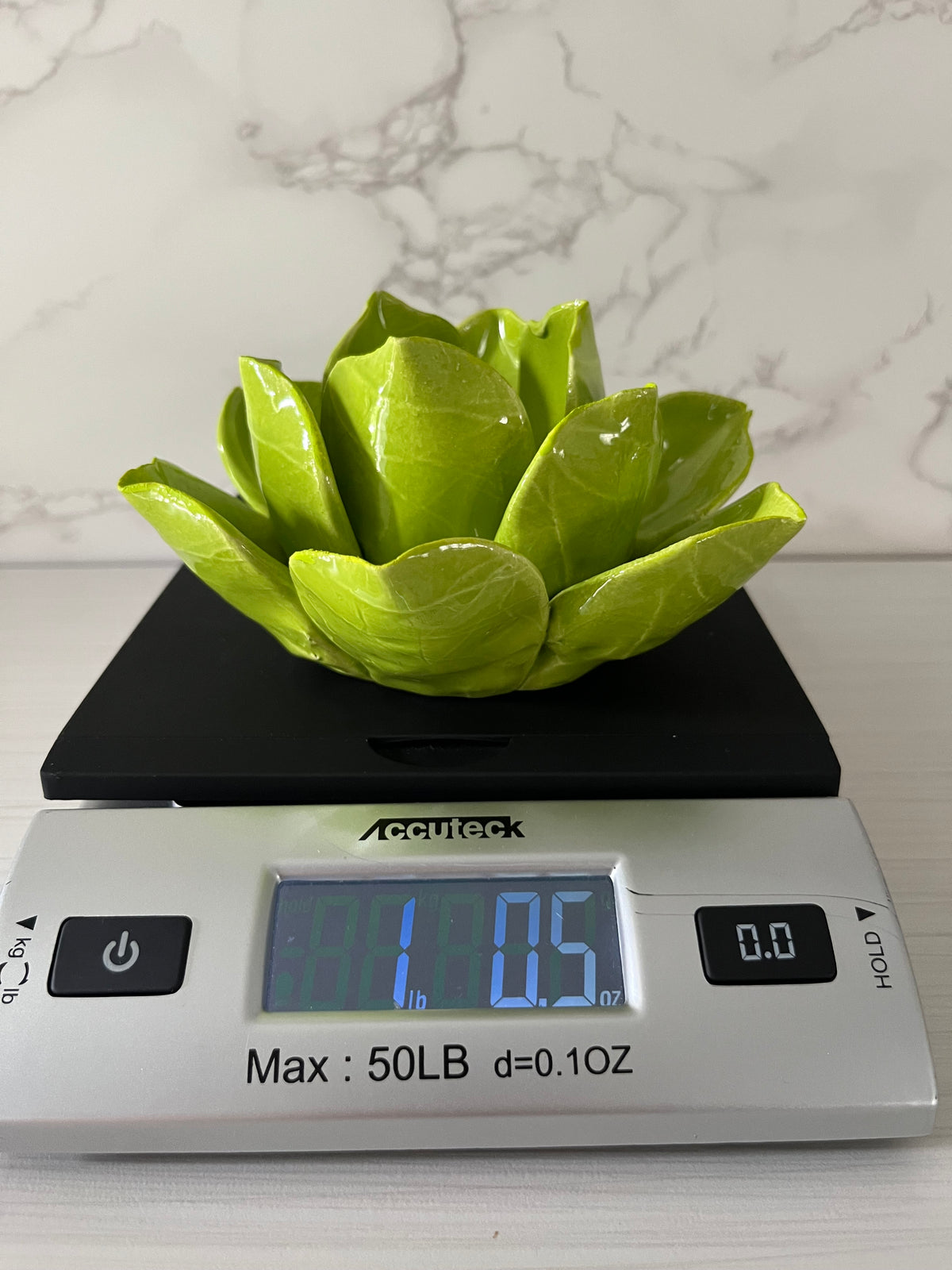 Vintage Style Chartreuse Lime Green Ceramic Lotus Flower Tealight Holder | Sculptural Botanical