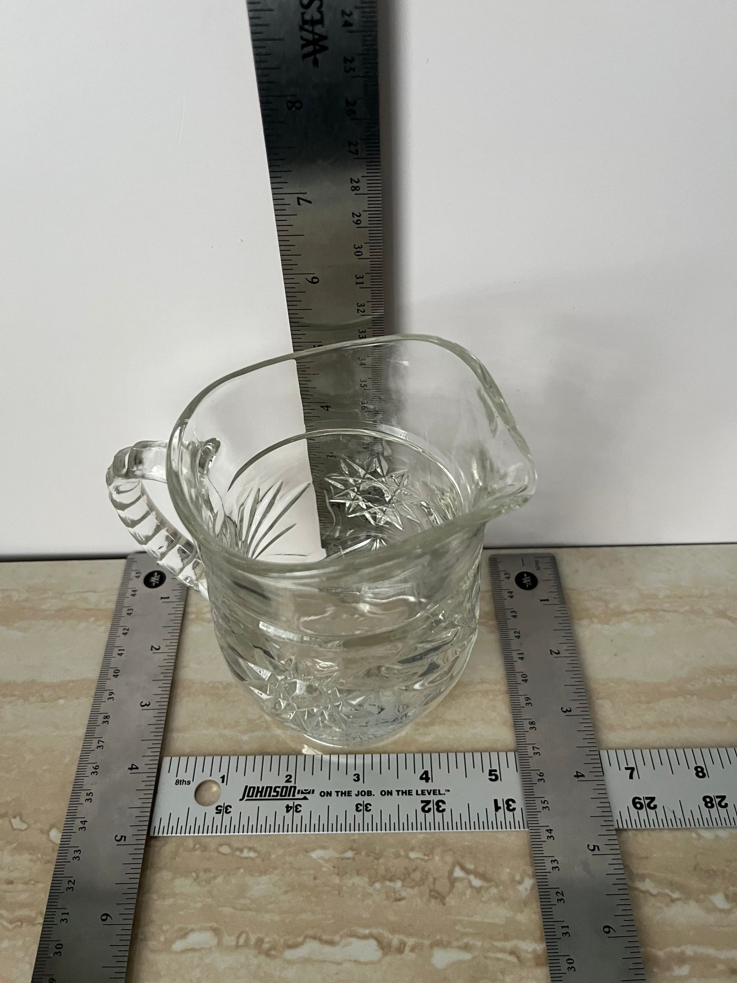 1960s Anchor Hocking Prescut Star of David Small Glass Pitcher – Early American Pressed Glass (EAPC) Creamer / Syrup Pitcher