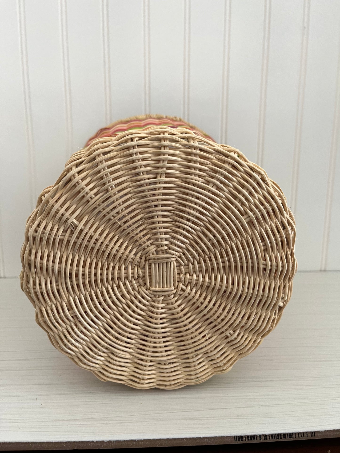 Vintage Multi-Striped Colored Rattan Basket -