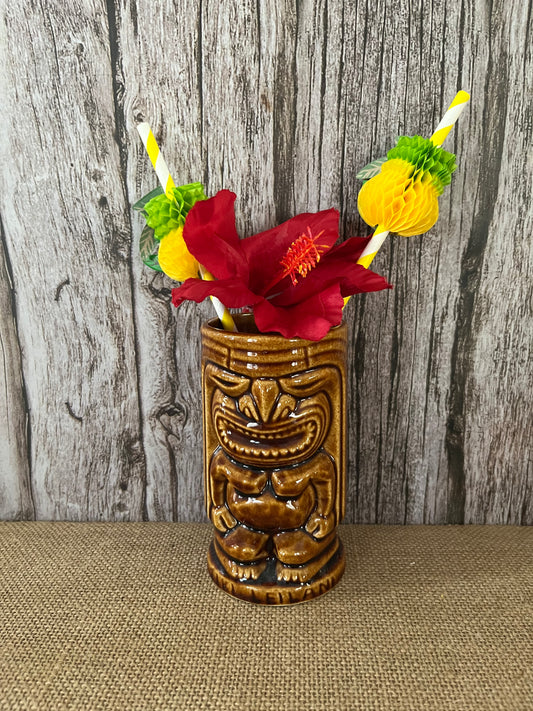 Chiki Tiki Brown Ceramic Mug Souvenir Tumbler  Aloha Polynesian Island Fusion Fun