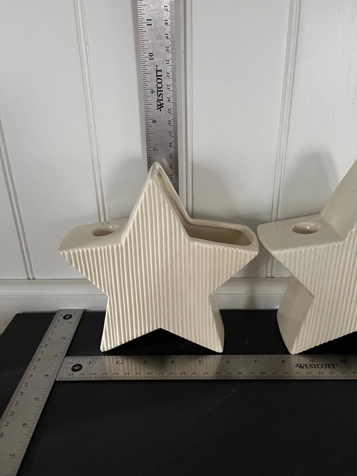 Pair Vintage 1950’s Royal Windsor Style Ivory Star Planter Candle Holders – Mid Century Modern