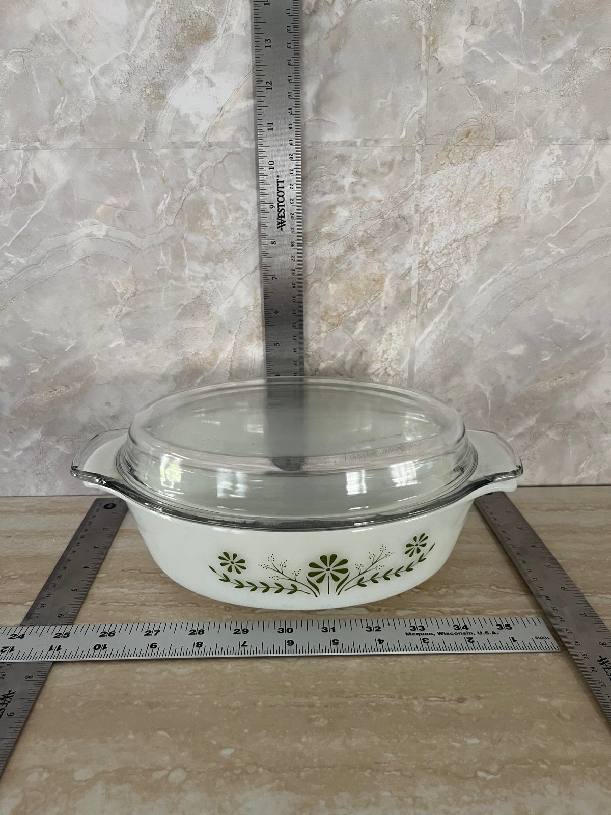 Vintage 1970’s Fire-King Meadow Green #433 Oval Casserole Dish with Glass Lid – 1.5 Qt