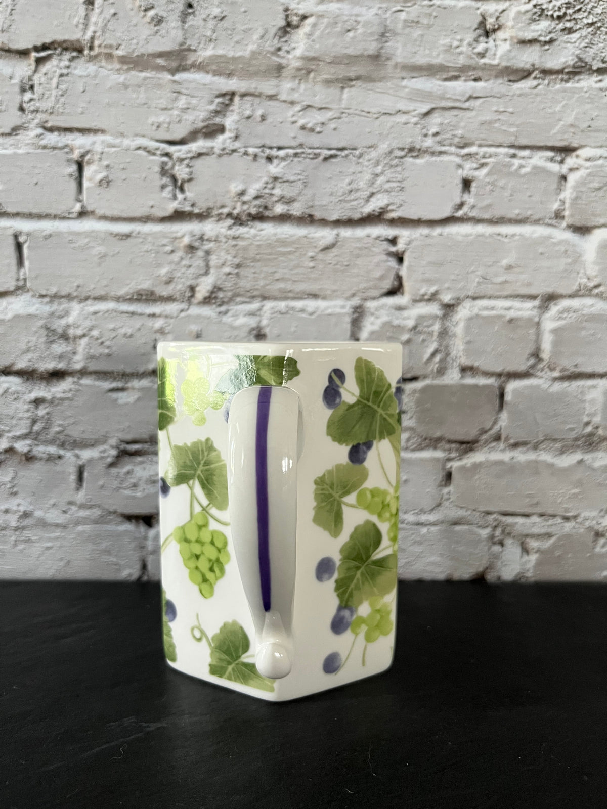 Vintage c.1990’s Lifestyle Home Grape & Ivy Vine Ceramic Mug – Green Botanical Square Coffee Cup – Robert Design