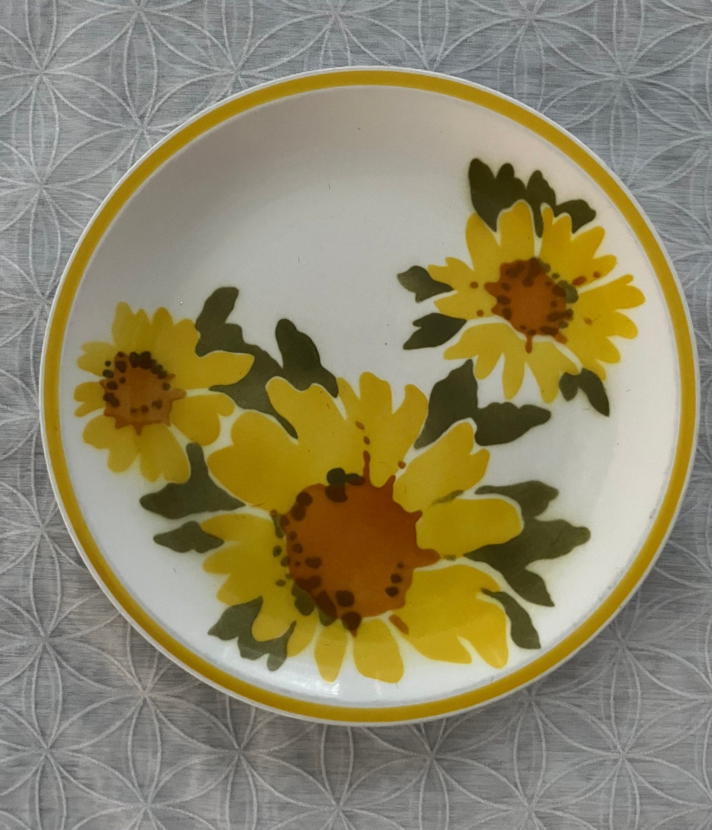 Vintage Mikasa Dolly  “Flora” Cera-Stone Dinner Plates – Set of 2 (1970s Japan, Sunflower Yellow)