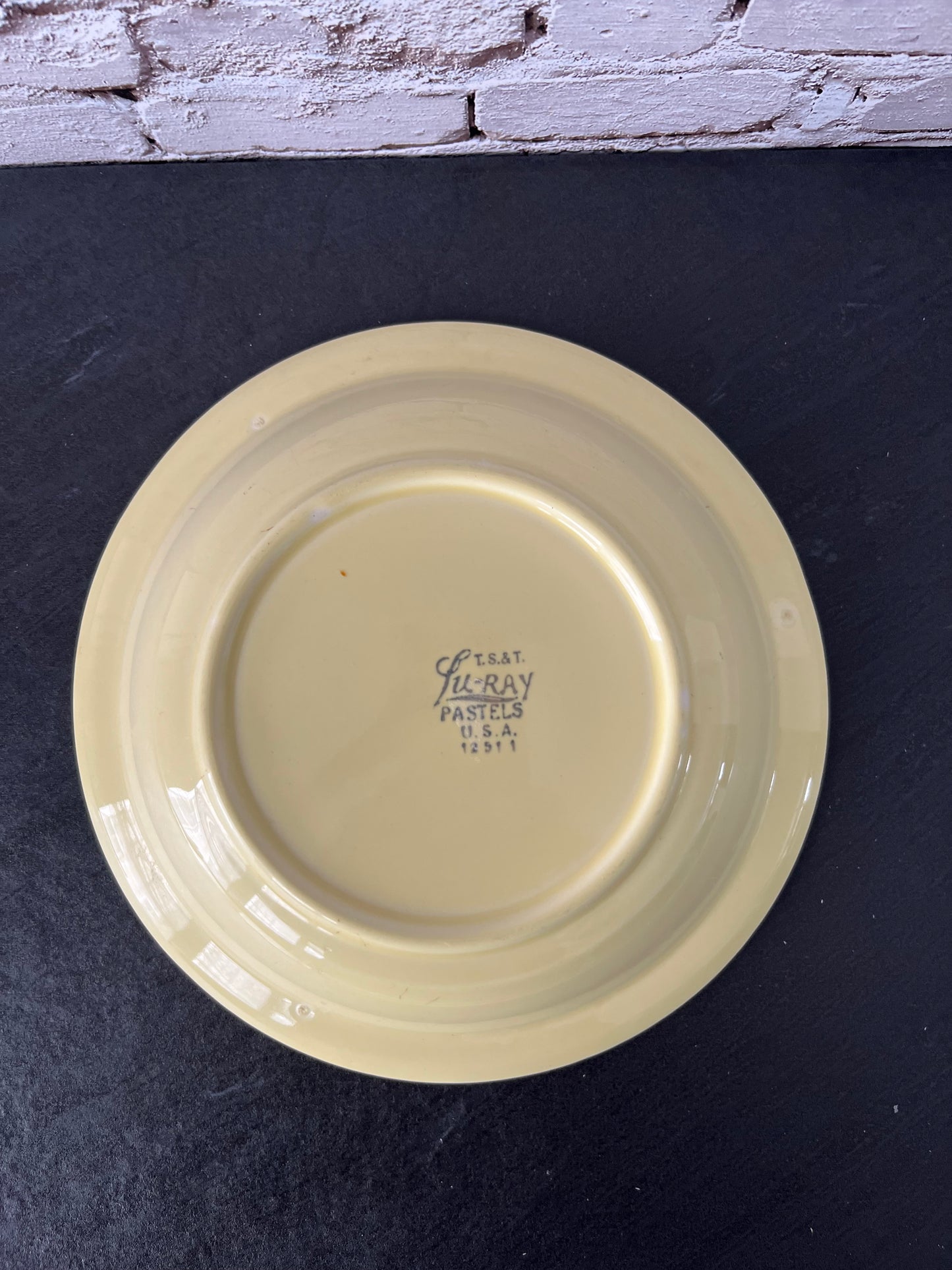 Vintage 1940s Lu-Ray Pastels Yellow 8” Rimmed Soup Bowl – Taylor, Smith & Taylor – Art Deco American Pottery