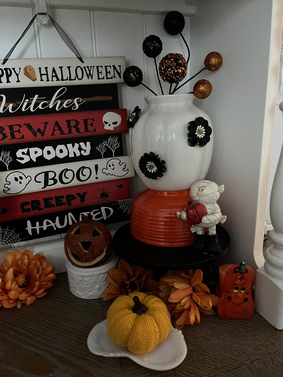 Vintage Trick or Treat! Halloween Ghost & Pumpkin Tealight Candle Holder Pair