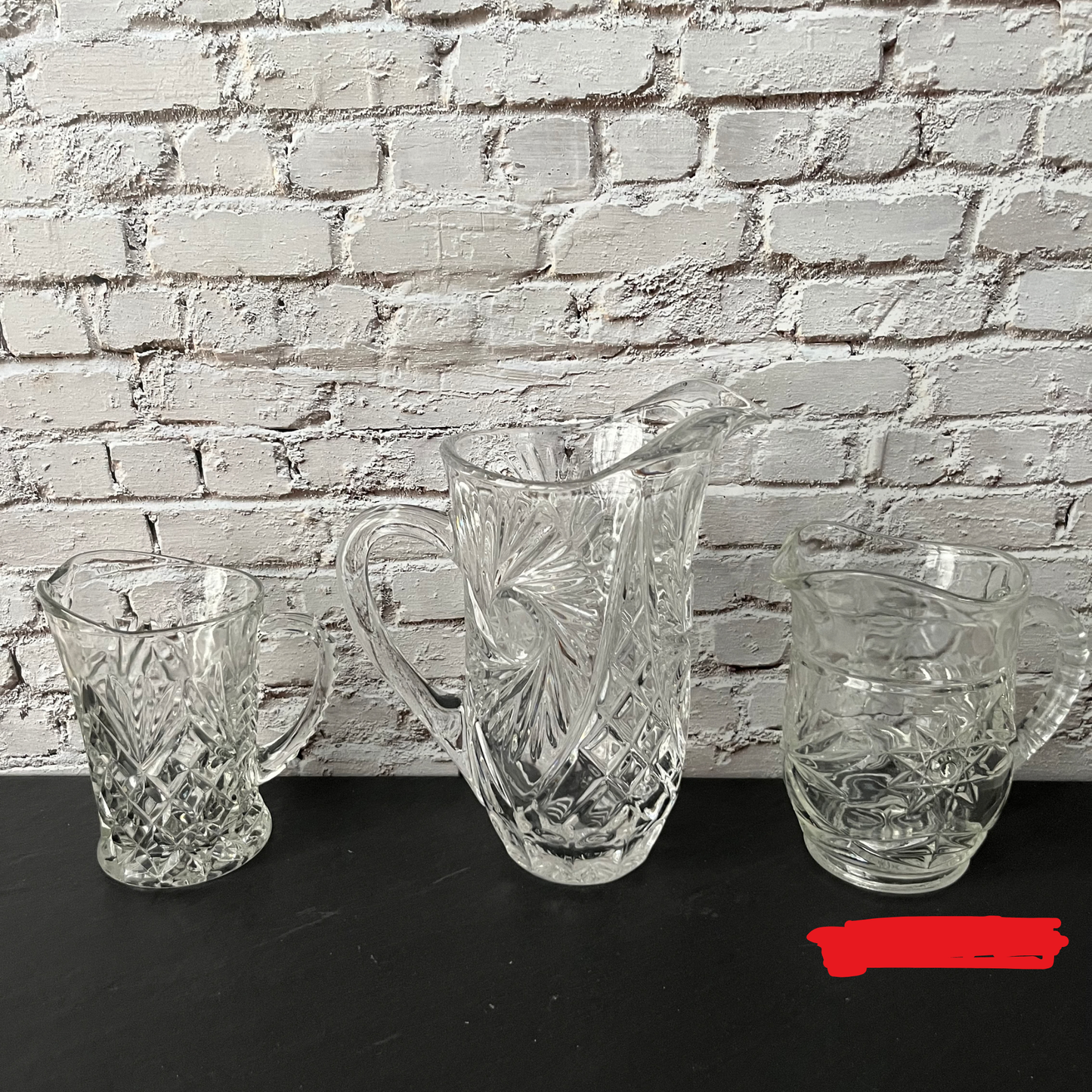 1960s Anchor Hocking Prescut Star of David Small Glass Pitcher – Early American Pressed Glass (EAPC) Creamer / Syrup Pitcher