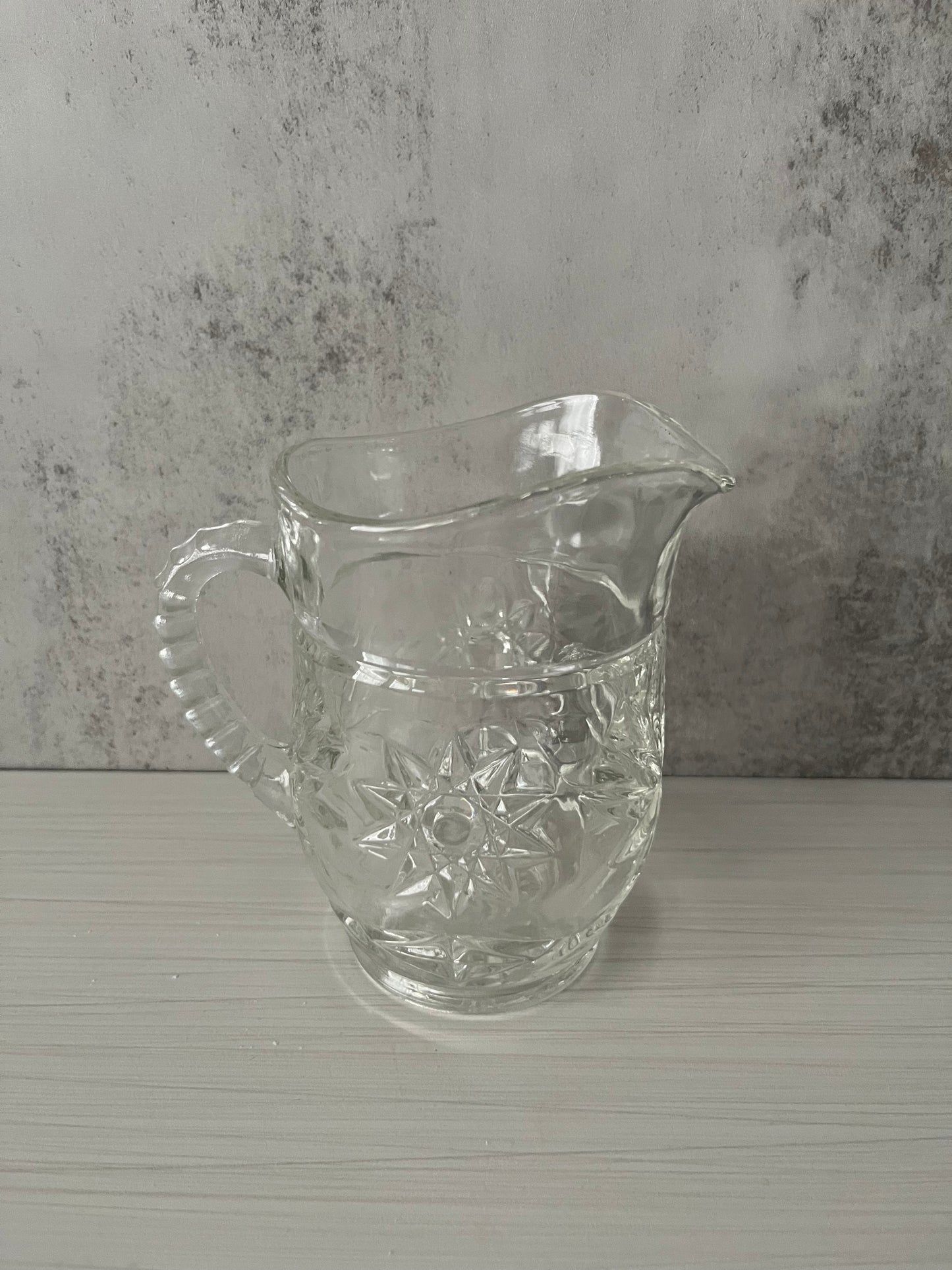 1960s Anchor Hocking Prescut Star of David Small Glass Pitcher – Early American Pressed Glass (EAPC) Creamer / Syrup Pitcher