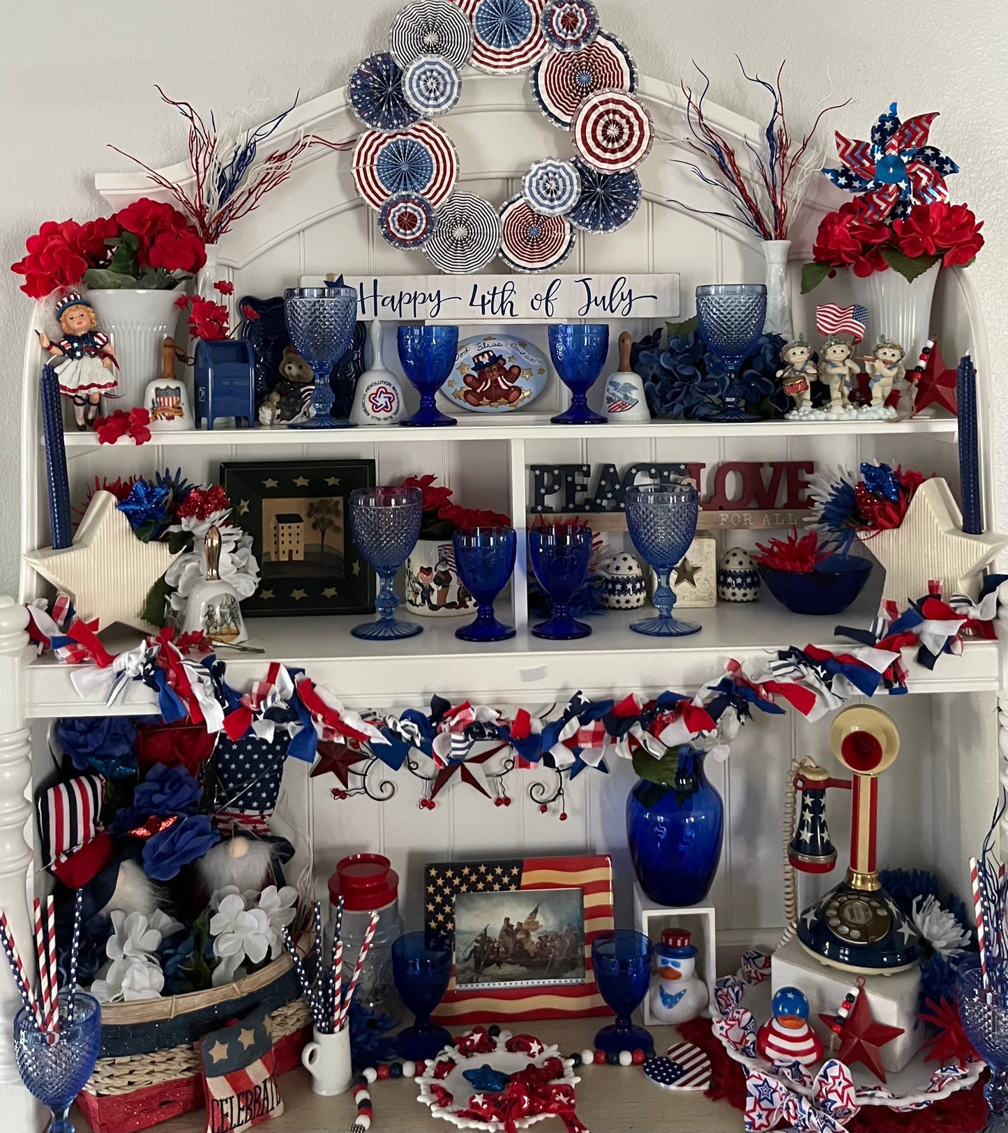 Vintage Patriotic Needlepoint Doorknob Hanger - Celebrate Red, White, and Blue with Stars - Handmade USA Decor