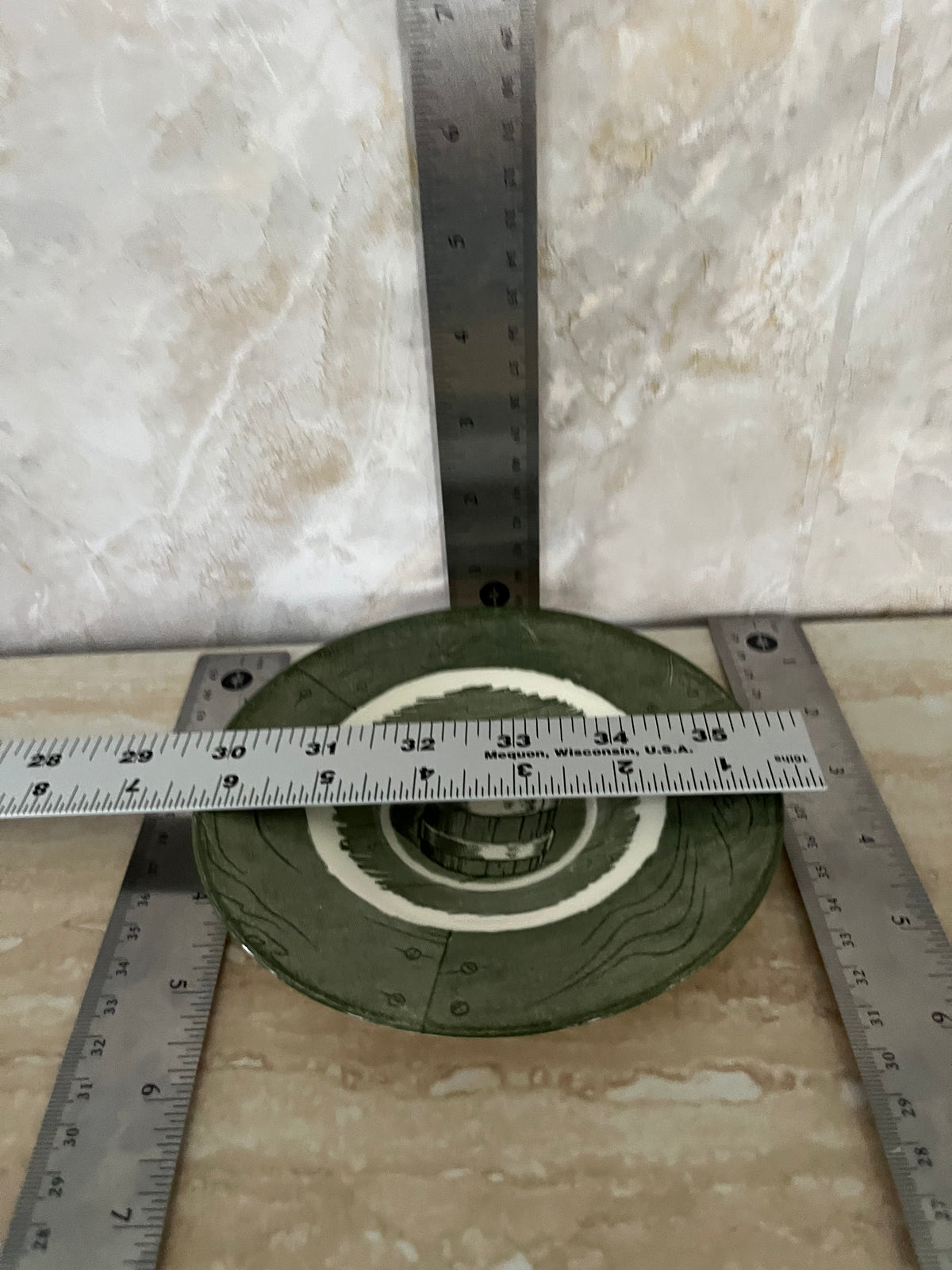 Vintage Royal China Colonial Homestead Green Saucer Plate | 1950s Wooden Bucket Churn | 6” USA