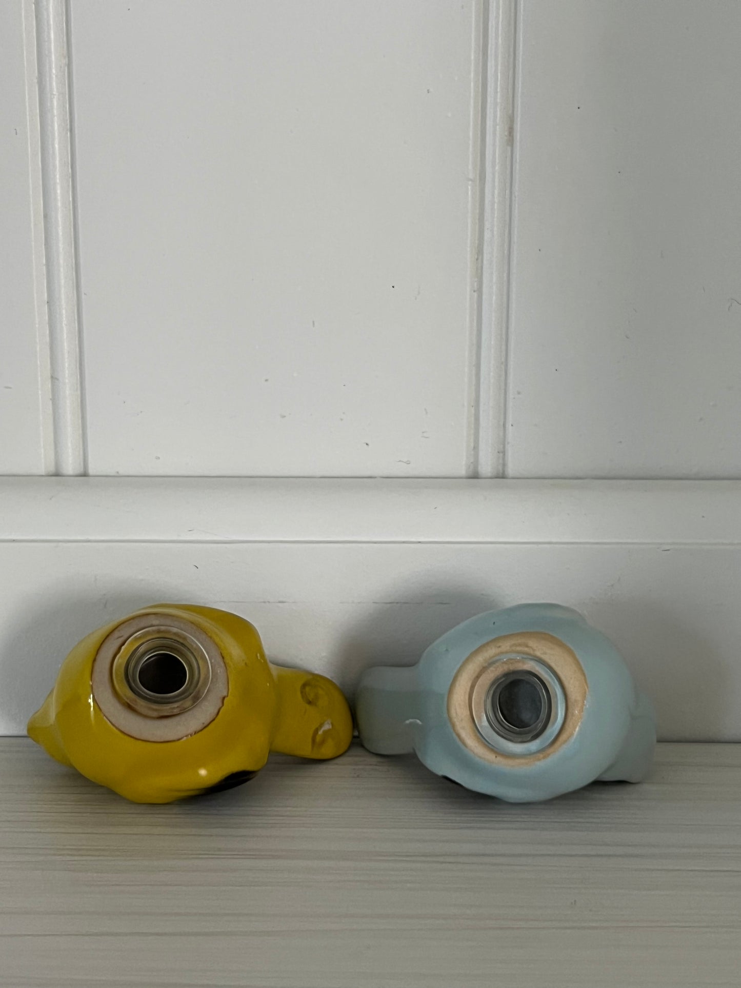 Vintage Ceramic Bird Salt & Pepper Shaker Set – c. 1990s Glazed Yellow & Blue Pair