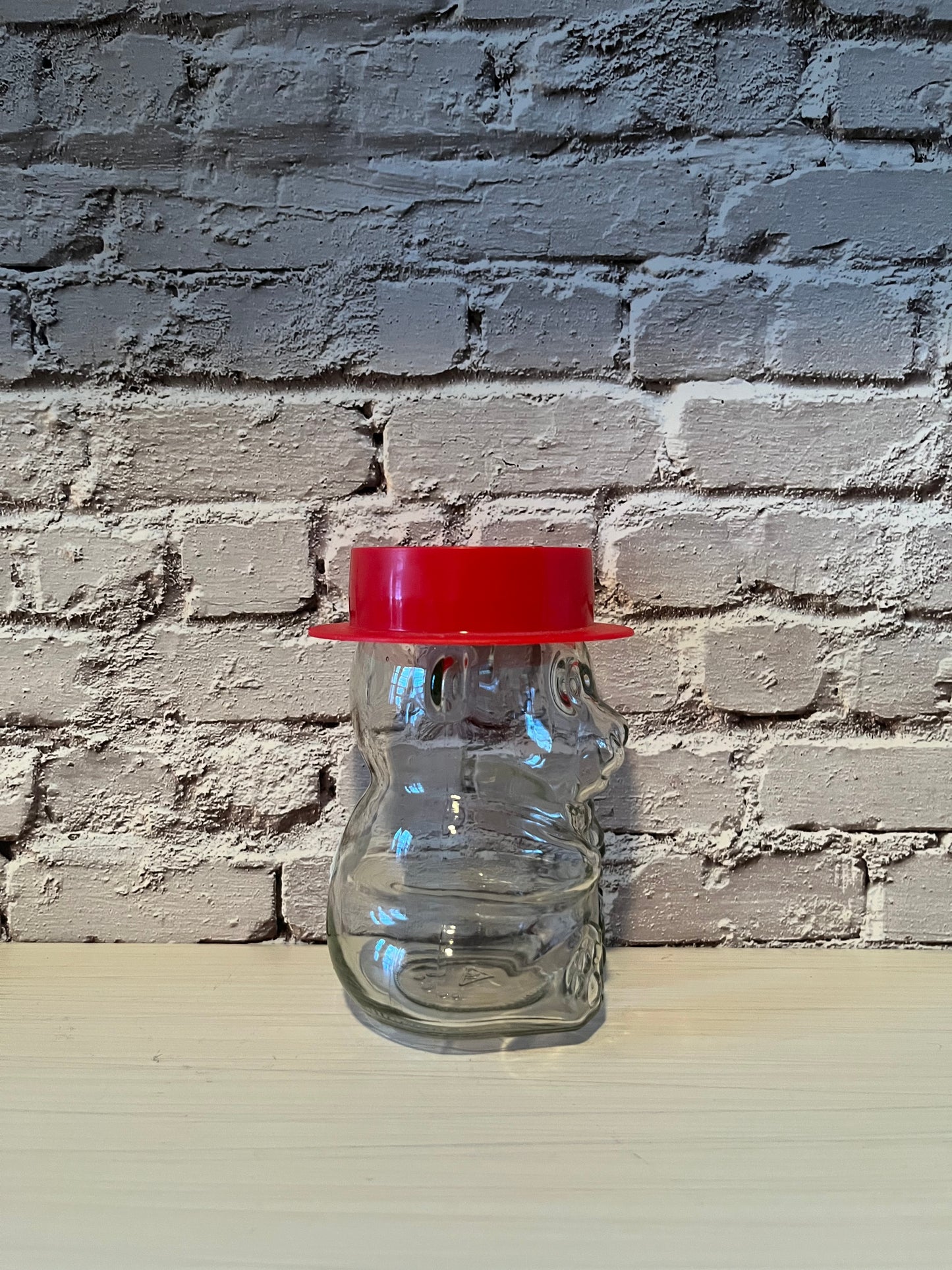 Vintage Glass Anthropomorphic Teddy Bear with Red Hat Lid German Jam Jar