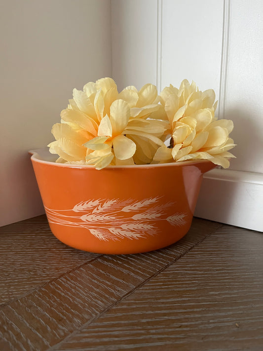 Vintage Pyrex Autumn Harvest Wheat 474-B Casserole Dish – Light Orange 1.5 QT (No Lid, 1980’s)