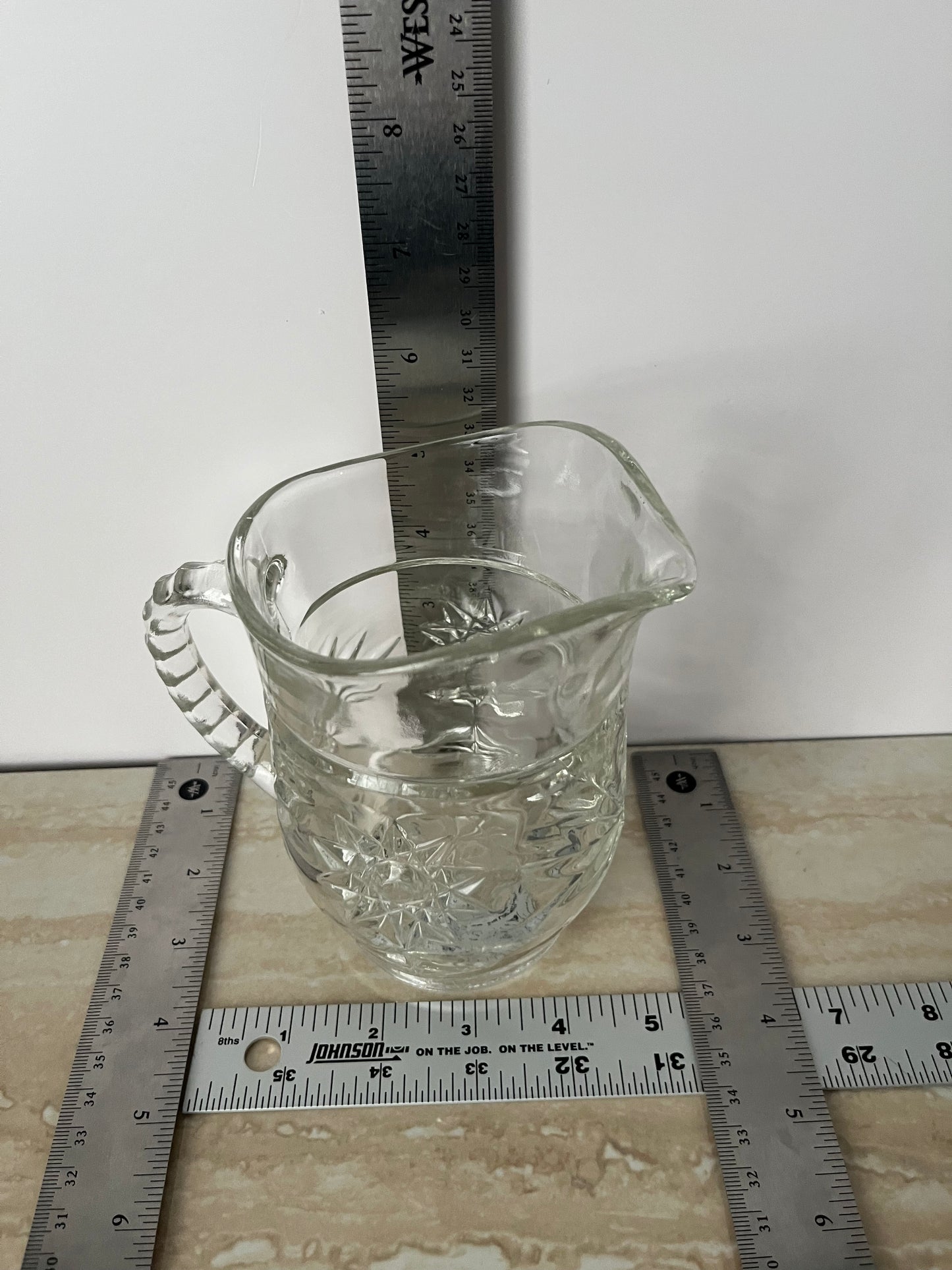 1960s Anchor Hocking Prescut Star of David Small Glass Pitcher – Early American Pressed Glass (EAPC) Creamer / Syrup Pitcher