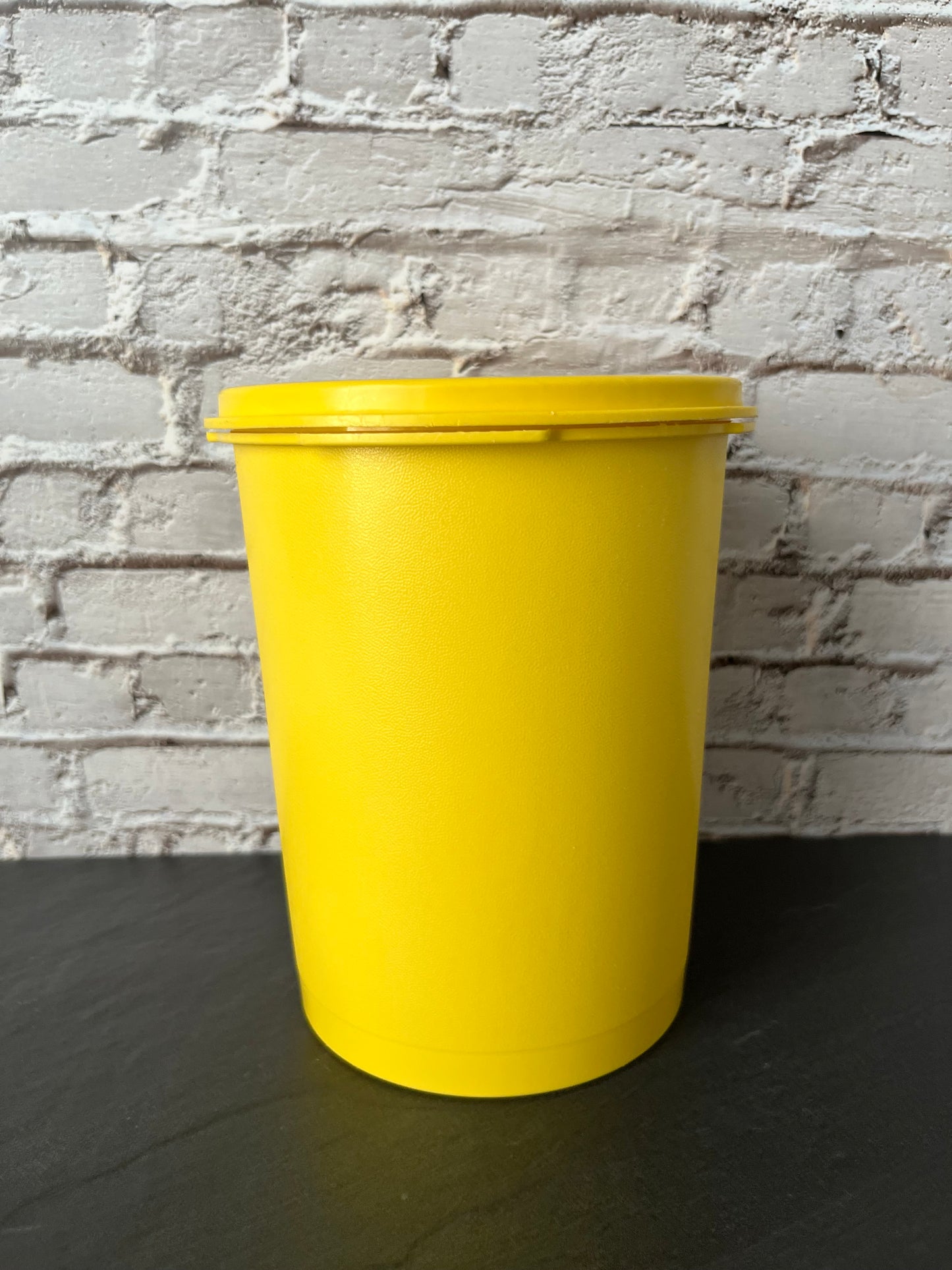 Vintage Tupperware Yellow Canister w/ Lid, Floral Scroll Design, Retro Kitchen Storage Container 1970s