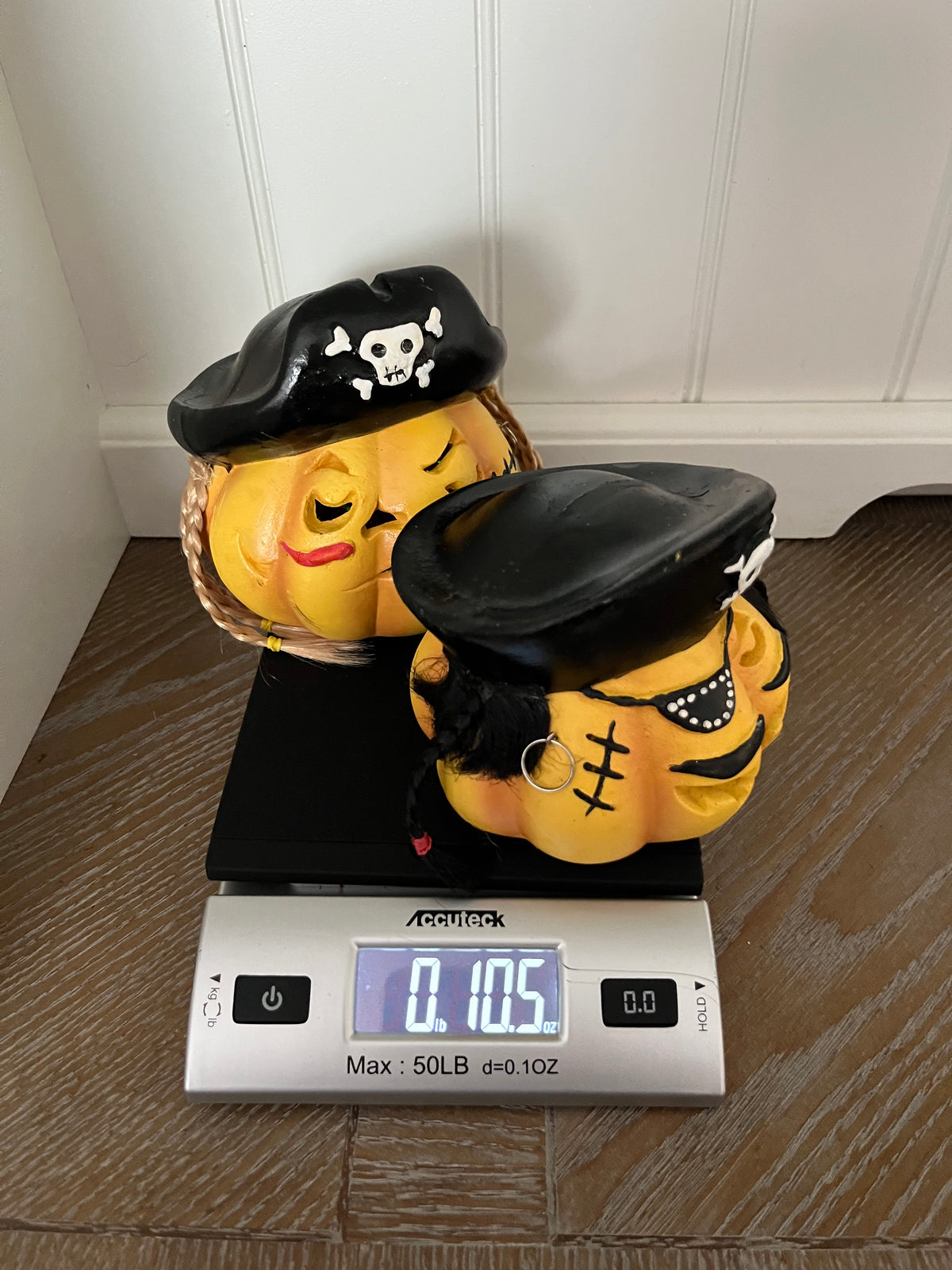 Vintage Light-Up Pirate Pumpkin Pair | Halloween Jack-O’-Lantern Figurines