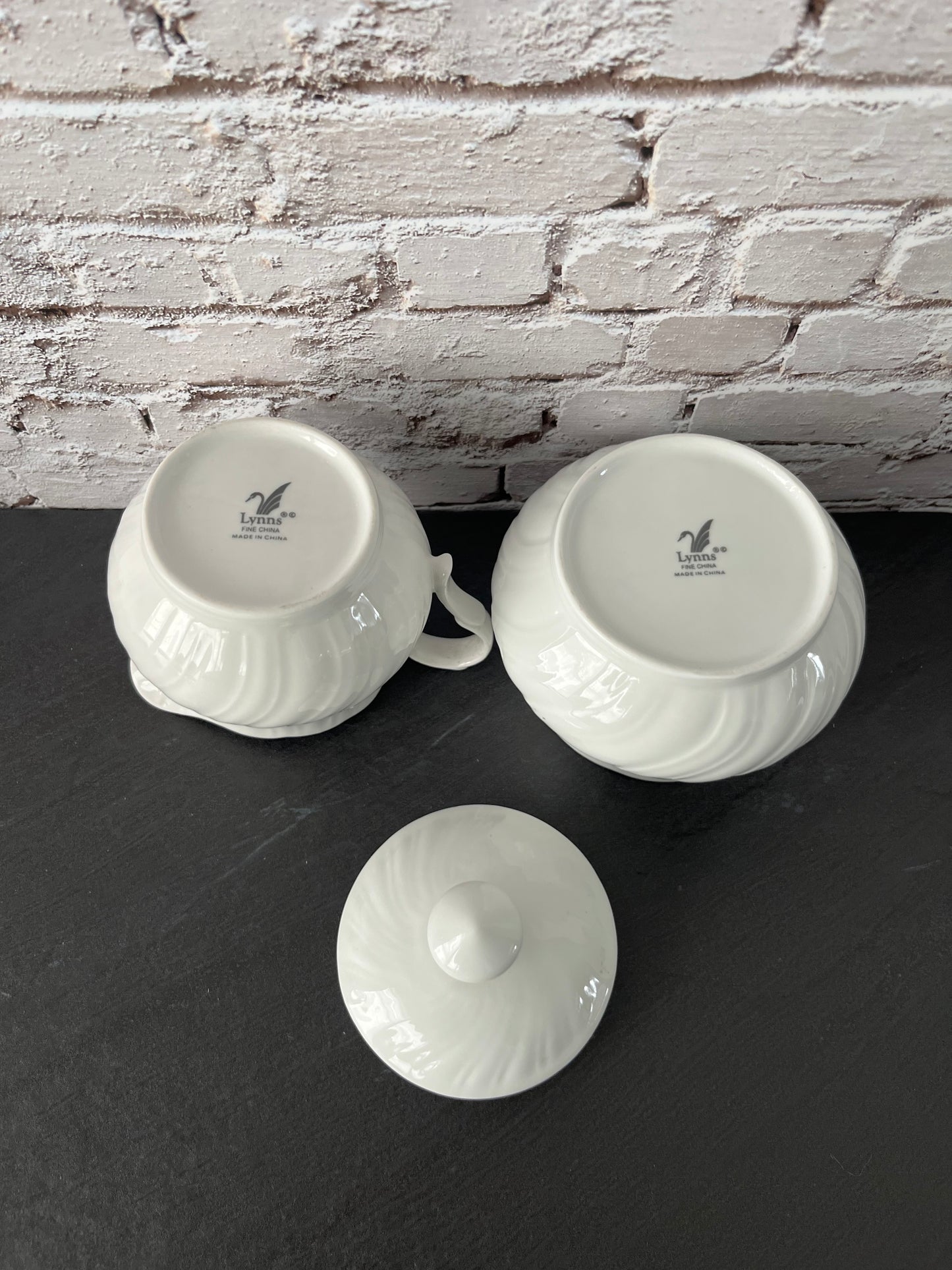 Vintage 1990s Lynns Fine China Rose Creamer & Lidded Sugar Bowl Set – Embossed Ivory with Gold Trim