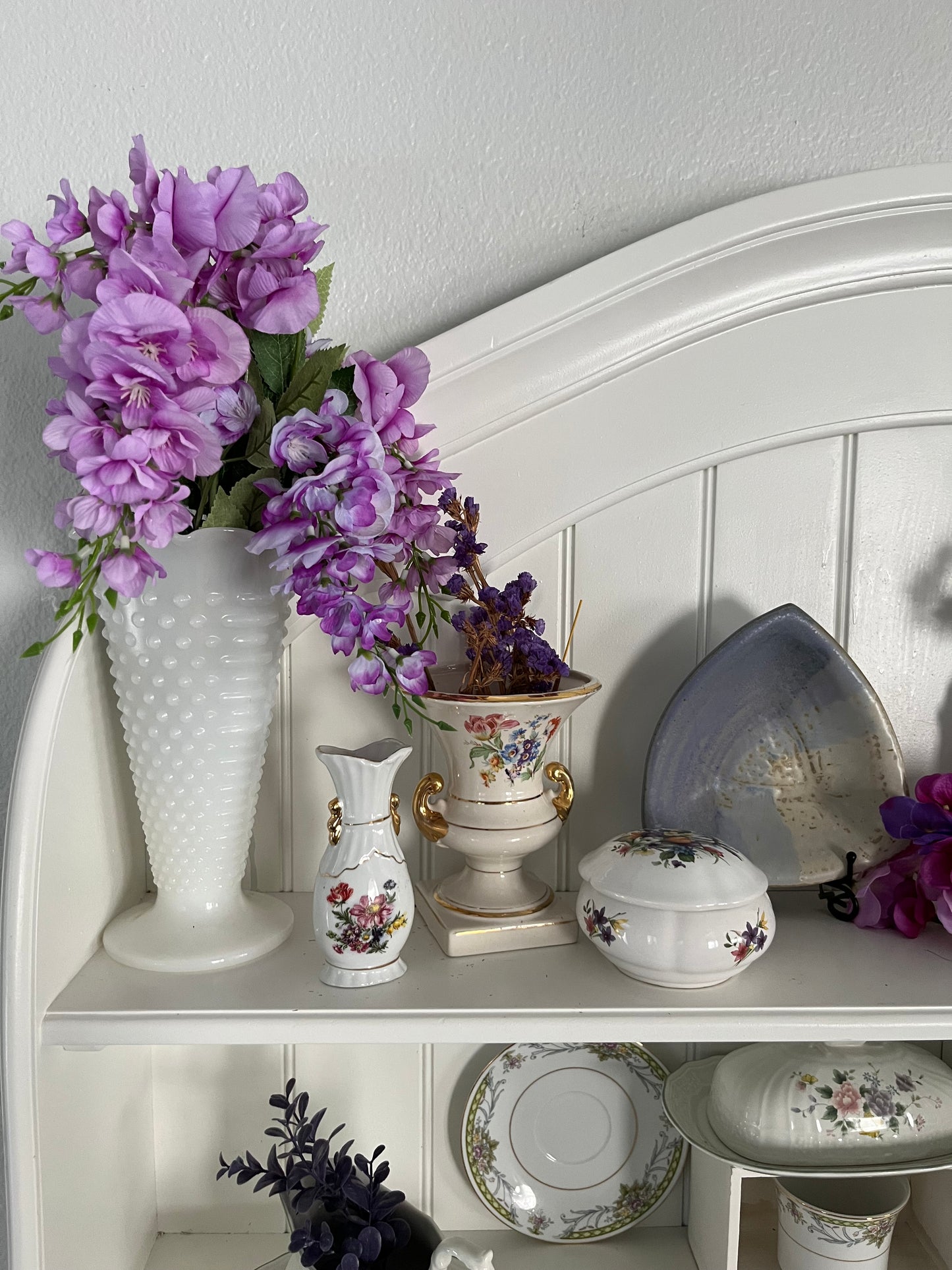 MCM Anchor Hocking Hobnail Milk Glass Trumpet Flower Vase