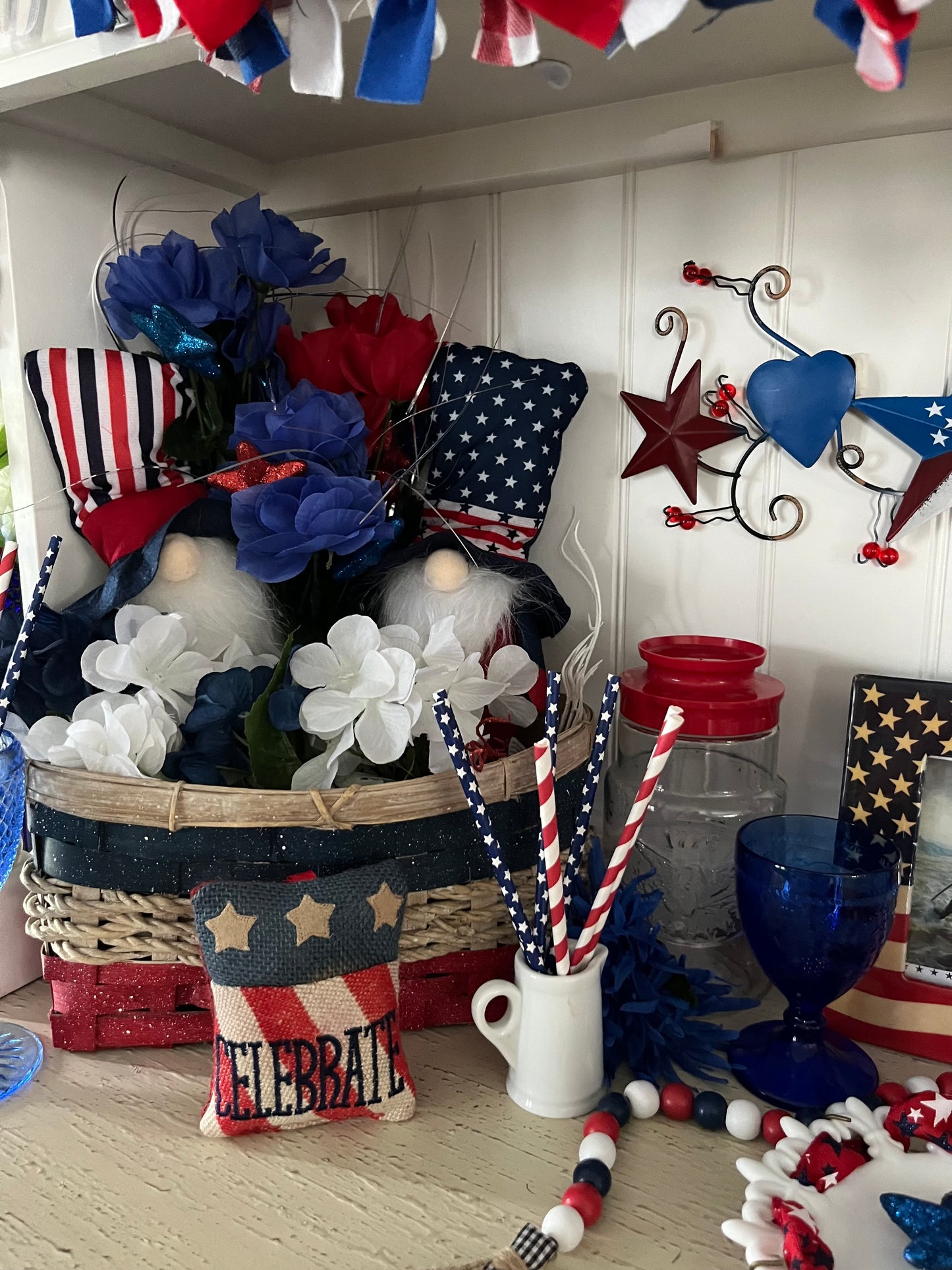 Vintage Inspired Americana Red White Blue Handwoven  Basket, c. Late 1990s–Early 2000s