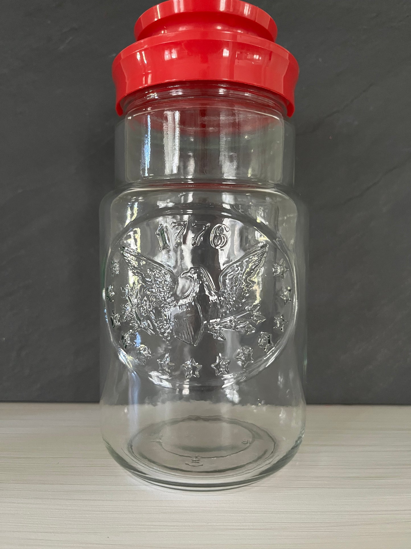 Vintage 1976 Bicentennial 1776 Eagle Glass Canister With Maxwell House Red Lid | Anchor Hocking Americana Kitchen Storage
