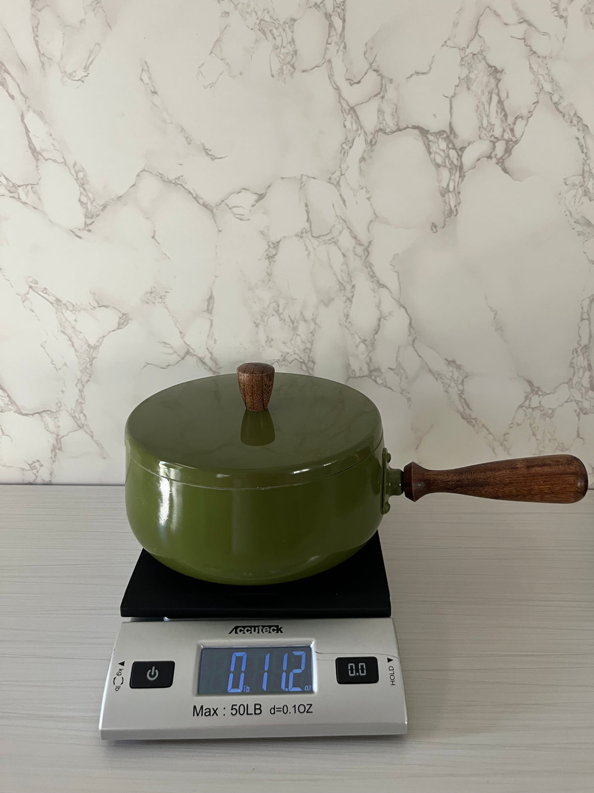 Vintage Avocado Green Aluminum Fondue Saucepan with Lid & Wood Handle | 1970s Retro Cookware