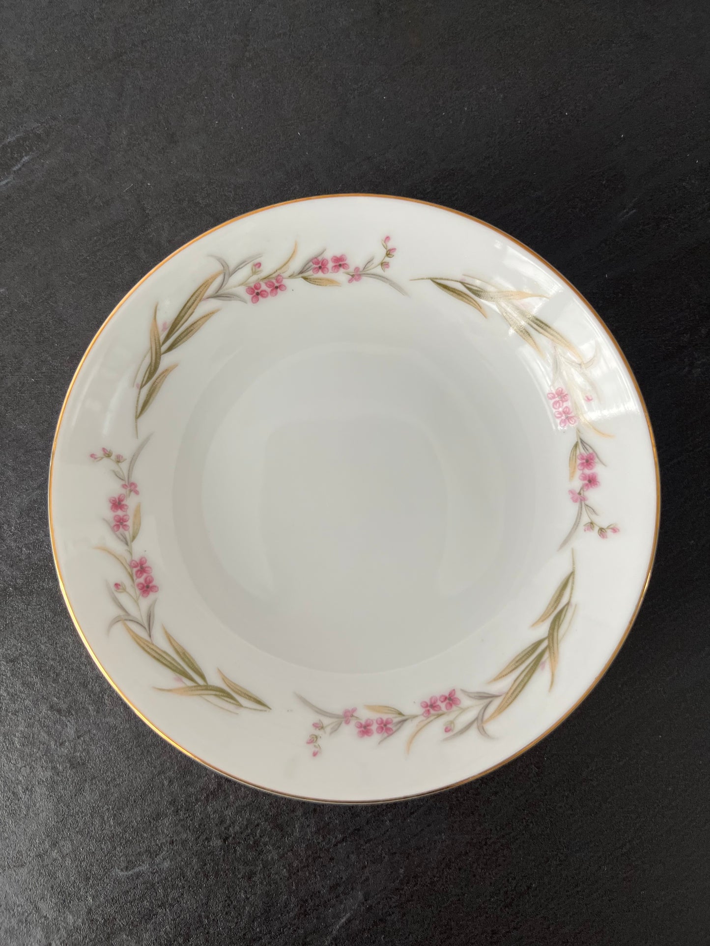 Vintage 1960s Prestige Fine China Japan Coupe Dessert Bowl – Pink Blossom Garland & Gold Rim – 5.5”