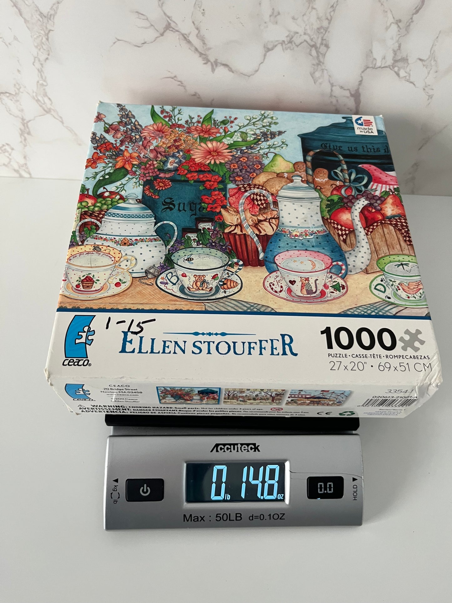 Vintage Style  Ellen Stouffer “Sugar & Spice Tea Table” 1000 Piece Puzzle – Ceaco – Cottage Floral Kitchen Still Life