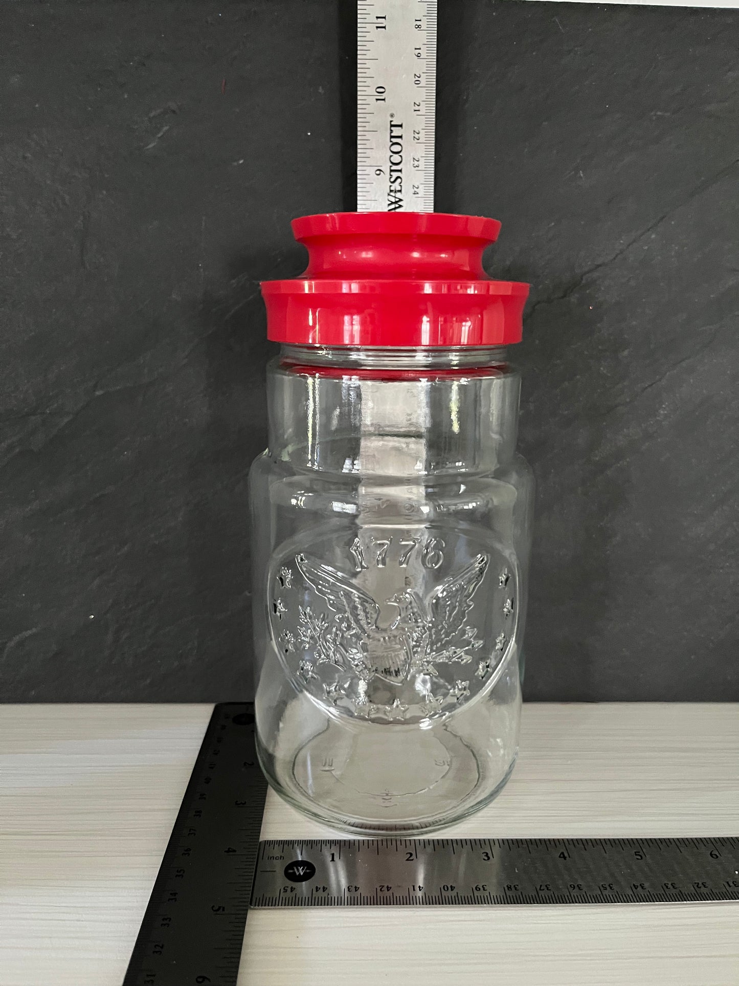 Vintage 1976 Bicentennial 1776 Eagle Glass Canister With Maxwell House Red Lid | Anchor Hocking Americana Kitchen Storage