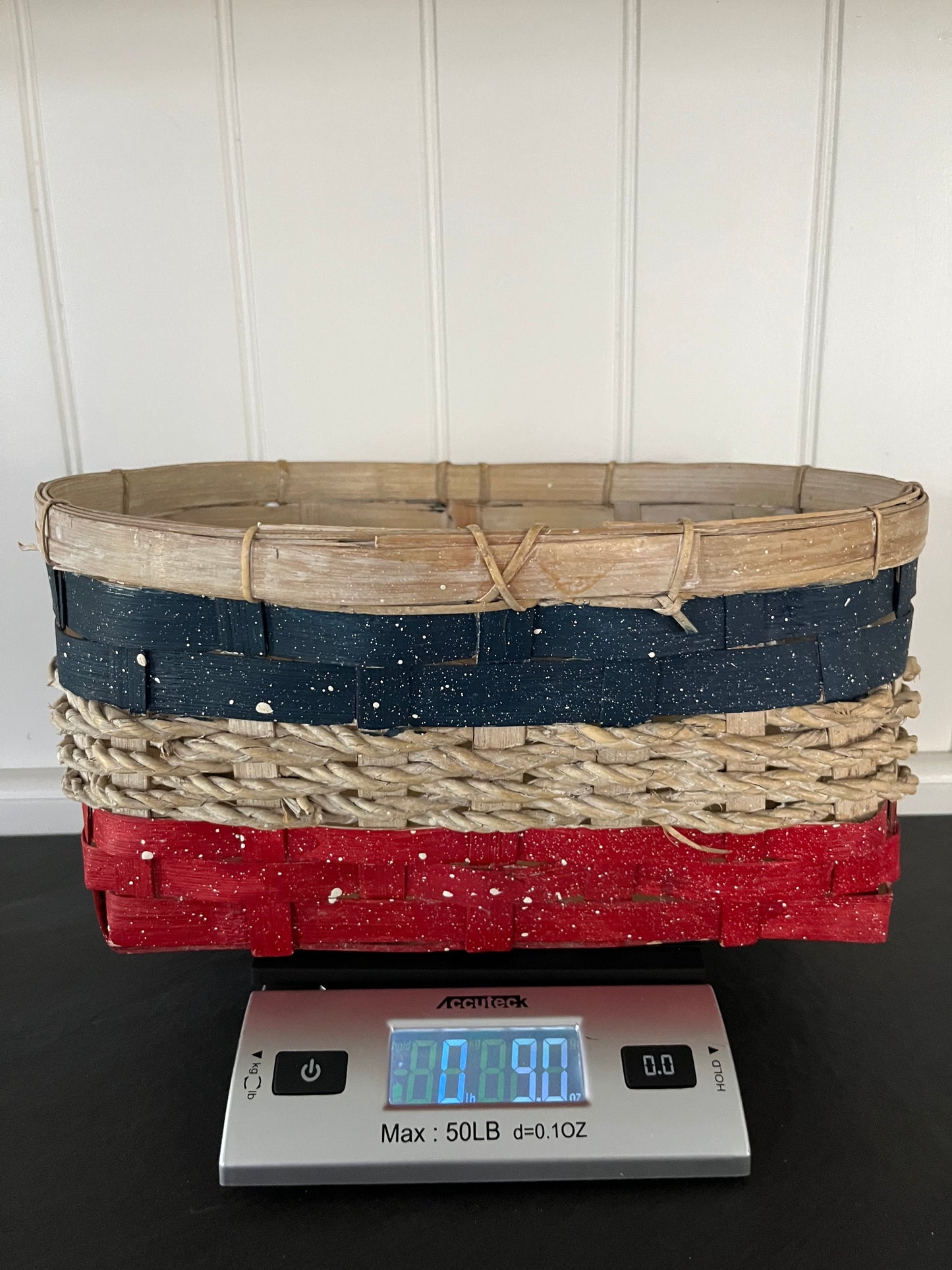 Vintage Inspired Americana Red White Blue Handwoven  Basket, c. Late 1990s–Early 2000s