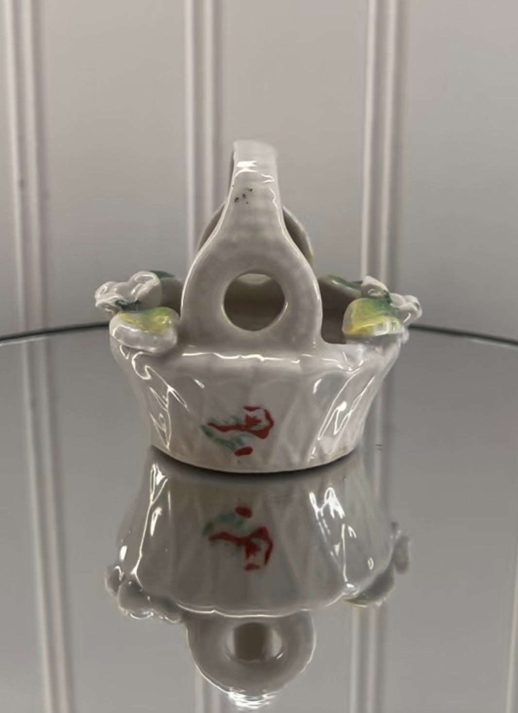 Vintage c. 1960s Japan Porcelain Floral Basket Trinket Dish | Mini Cottagecore Basket Decor