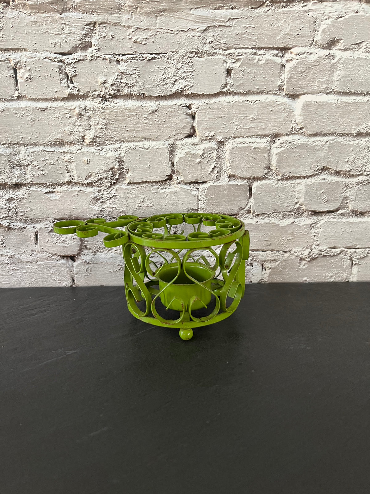 Vintage c1970s Green Metal Scrollwork Votive Candle Holder | Clover Cottage Collection