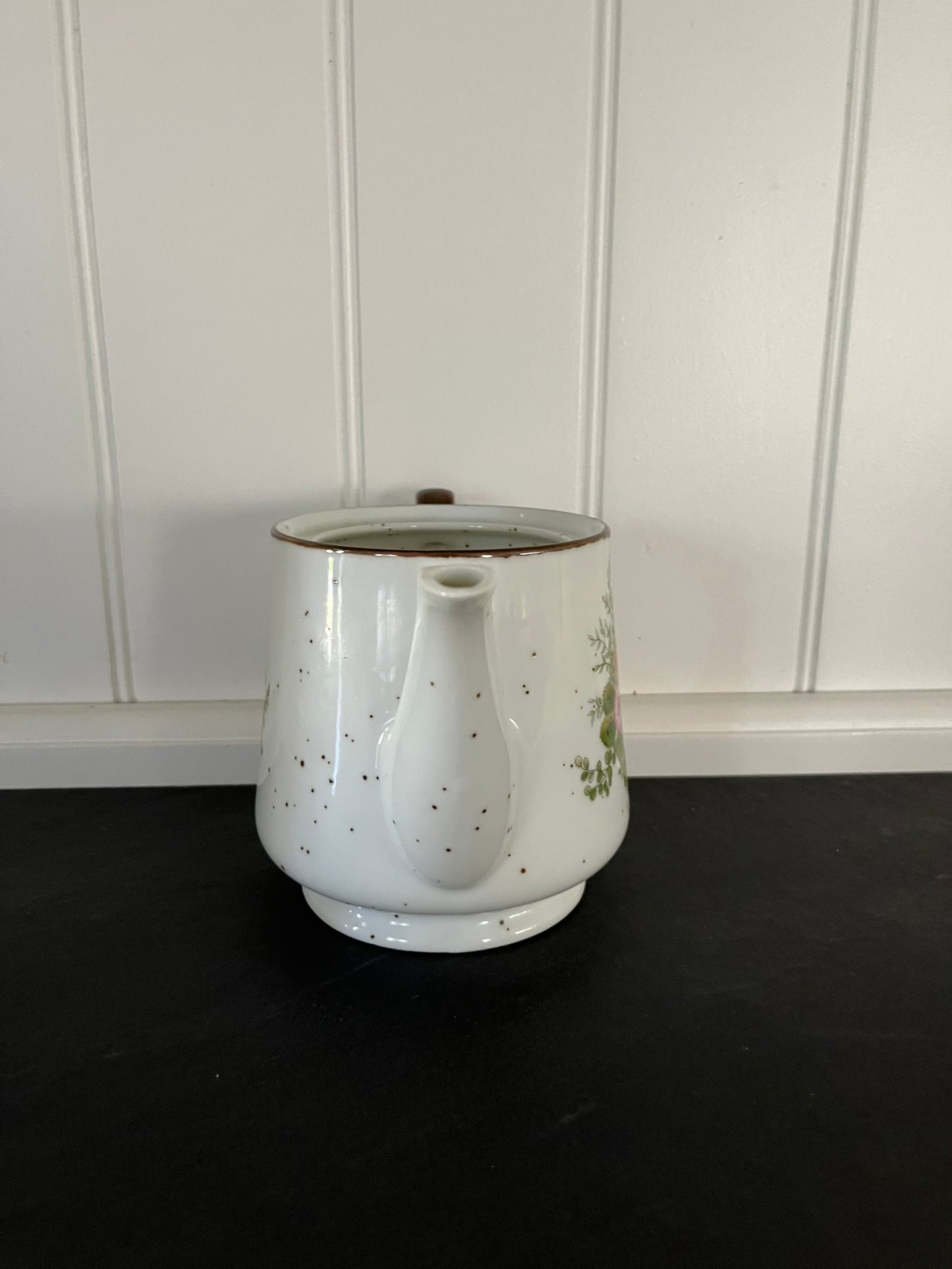 Vintage 1970s Japanese Stoneware Revival Teapot (No Lid) Vase with Wildflower Motif