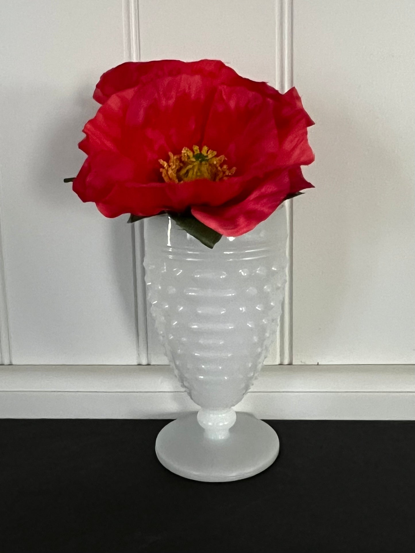 Vintage 1960s Anchor Hocking White Milk Glass Hobnail & Ladder Stem Goblet