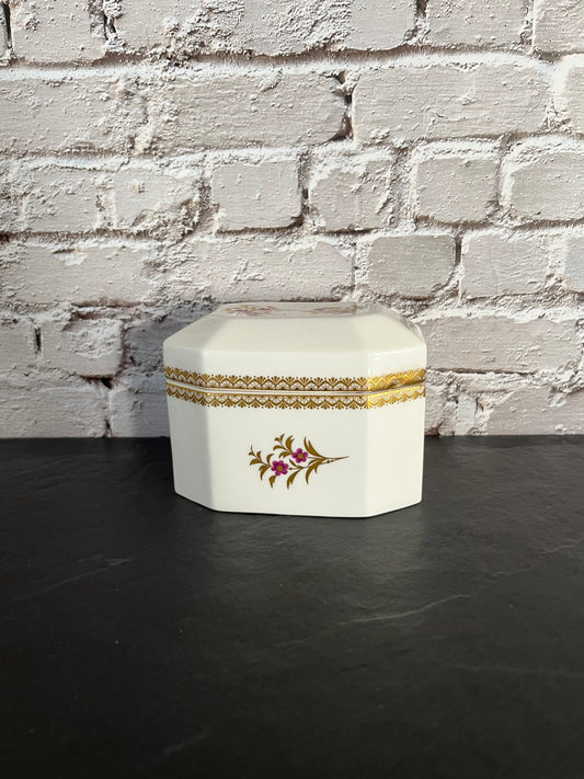 Royal Worcester Purple & Gold Floral Trinket Box – Bone China, Pattern 3853