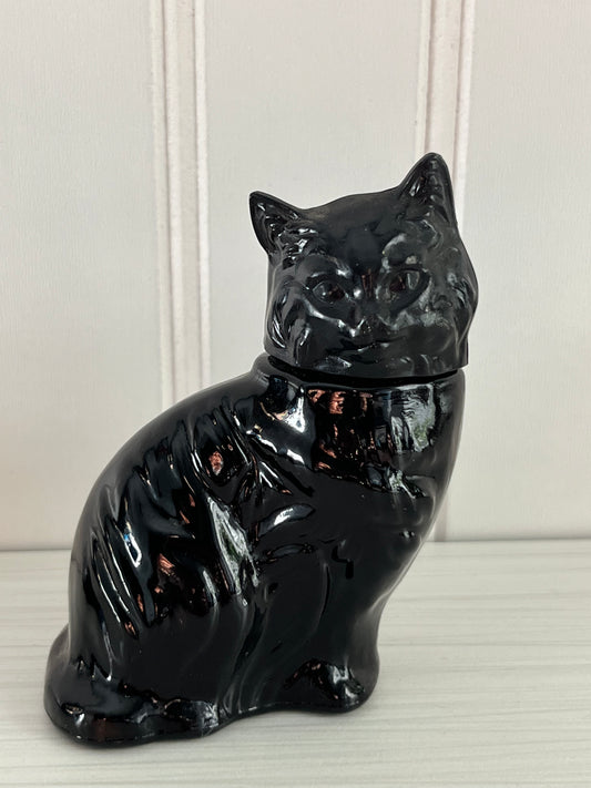 1970’s Vintage Avon  Black Kitty Cat Empty Sweet Honesty Glass Perfume Bottle Holder