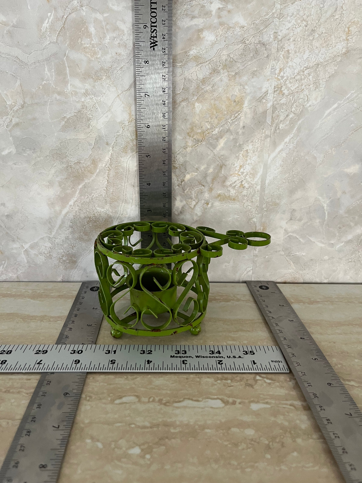 Vintage c1970s Green Metal Scrollwork Votive Candle Holder | Clover Cottage Collection