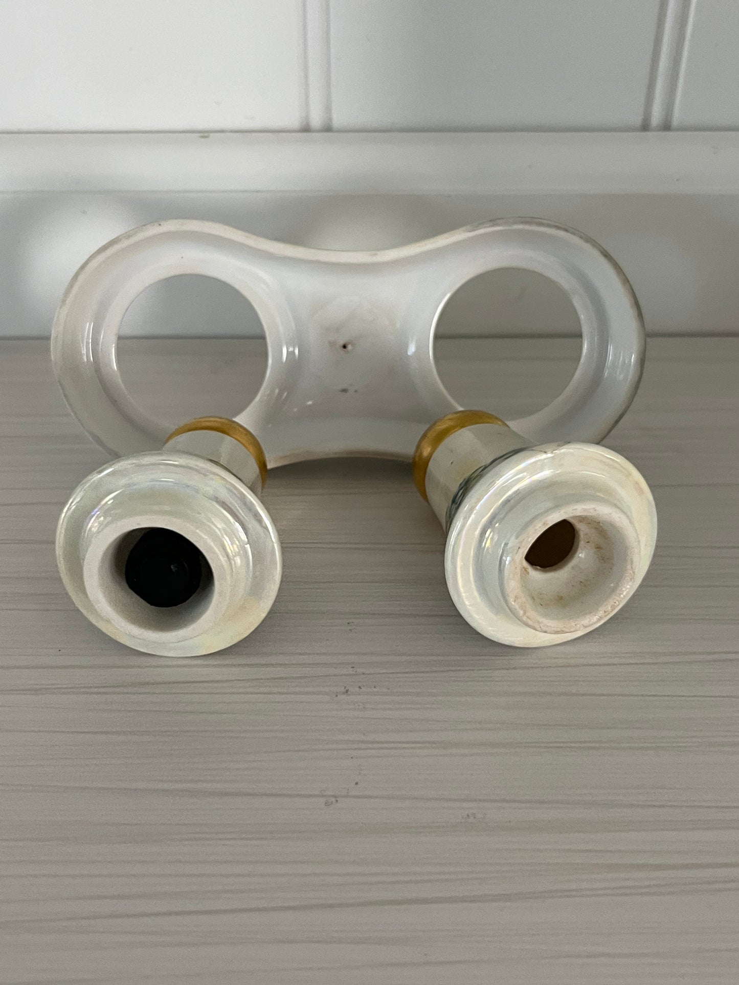 Vintage Early 1900s Lusterware Handpainted Forget-Me-Nots Salt and Pepper Shakers on Carrier, Gold Painted Accents