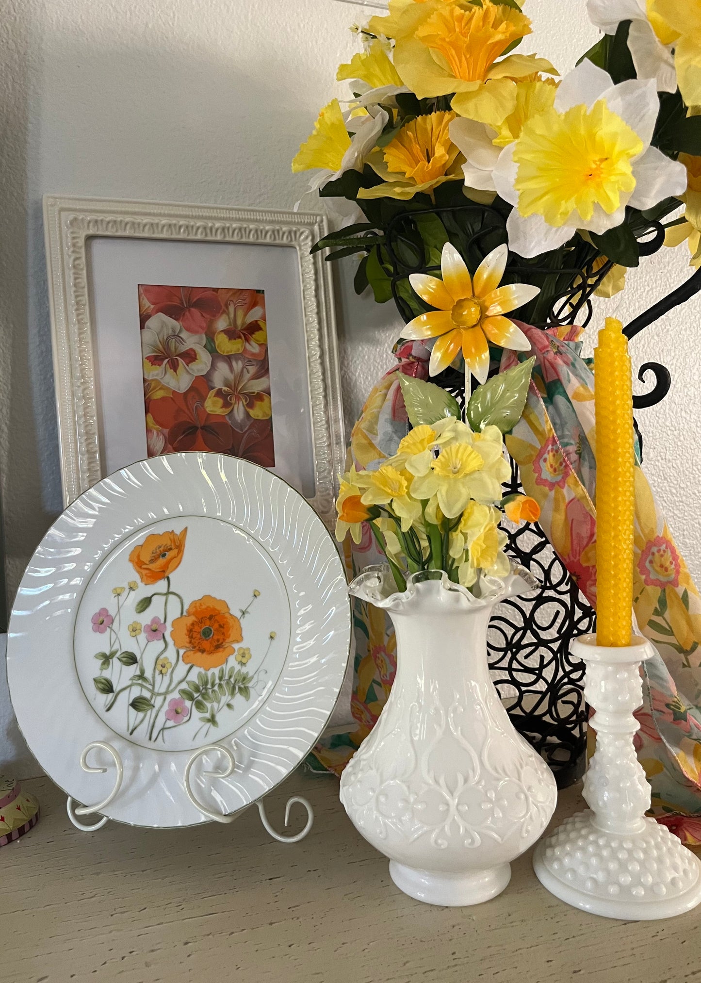 Vintage Fenton 1960’s Art Milk Glass Hobnail 6” Candlesticks - Pair