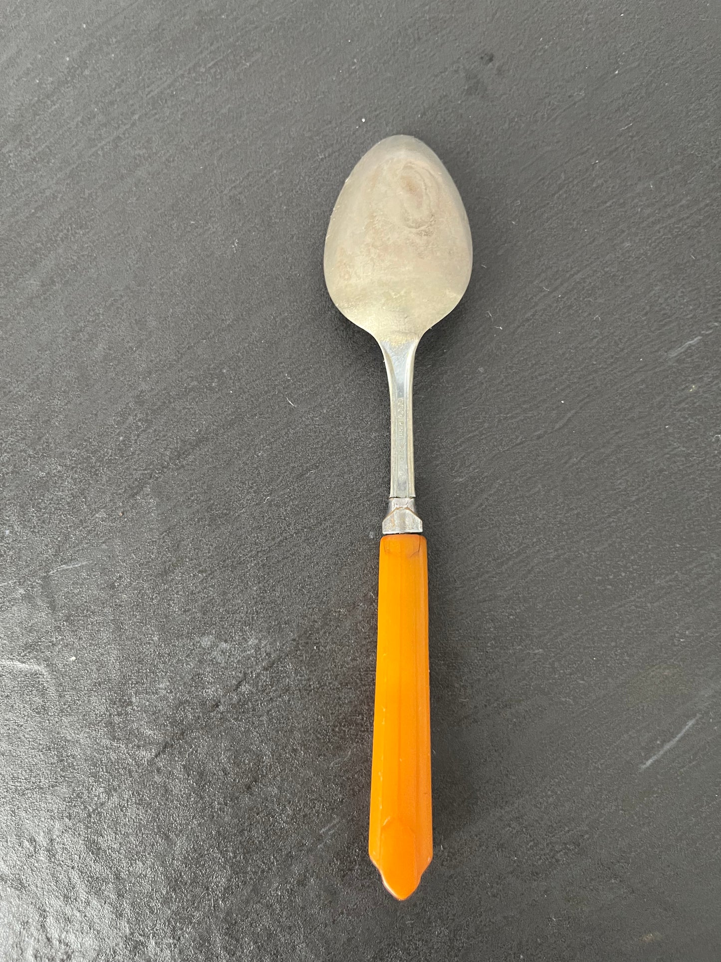 Vintage 1940’s Art Decom Butterscotch Bakelite Handle Single Spoon – NSC Perm Brite Royal Stainless Flatware