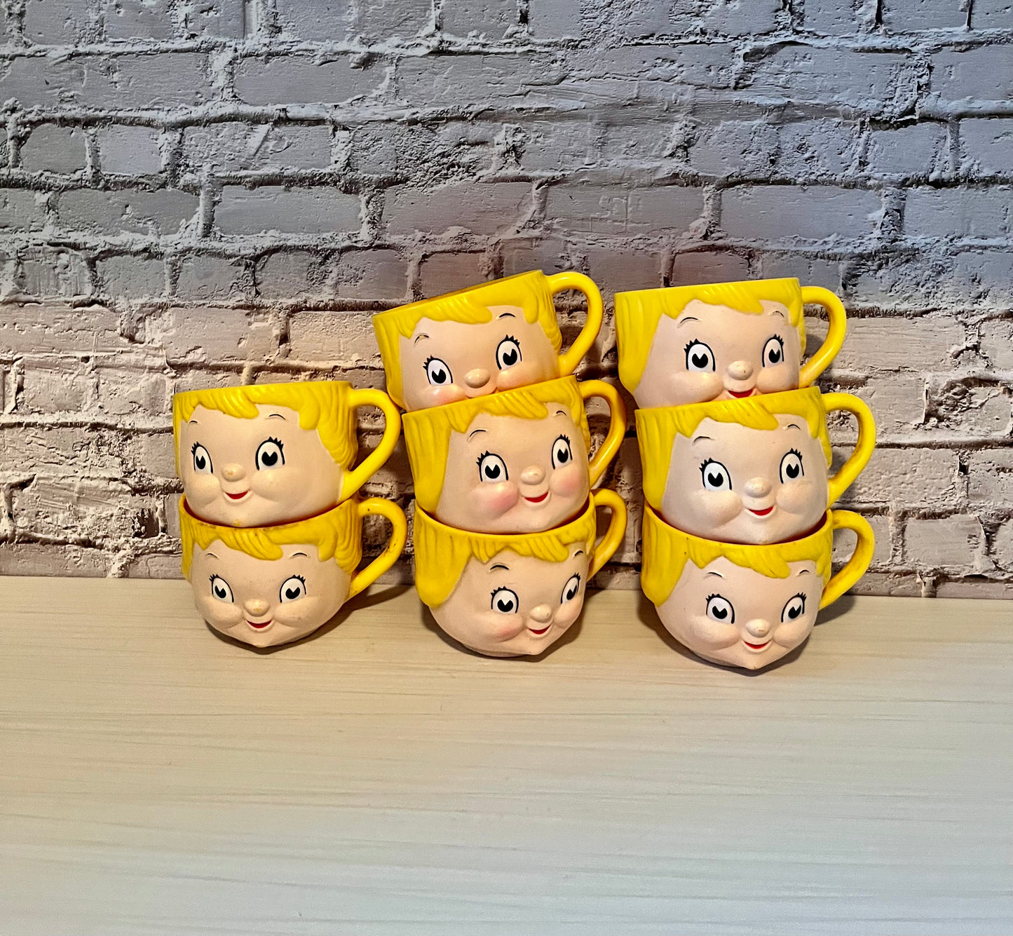 Vintage  1970s Campbell Kids Style Anthropomorphic Kitschy Kitchen Cup  Pair | Retro Dolly Dingle Face Cups