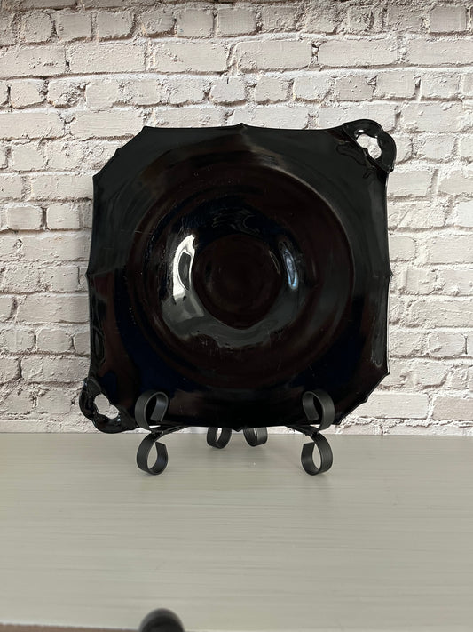 1930s L.E. Smith Mt. Pleasant Black Amethyst Glass Two-Handled Tray – Art Deco Depression Glass