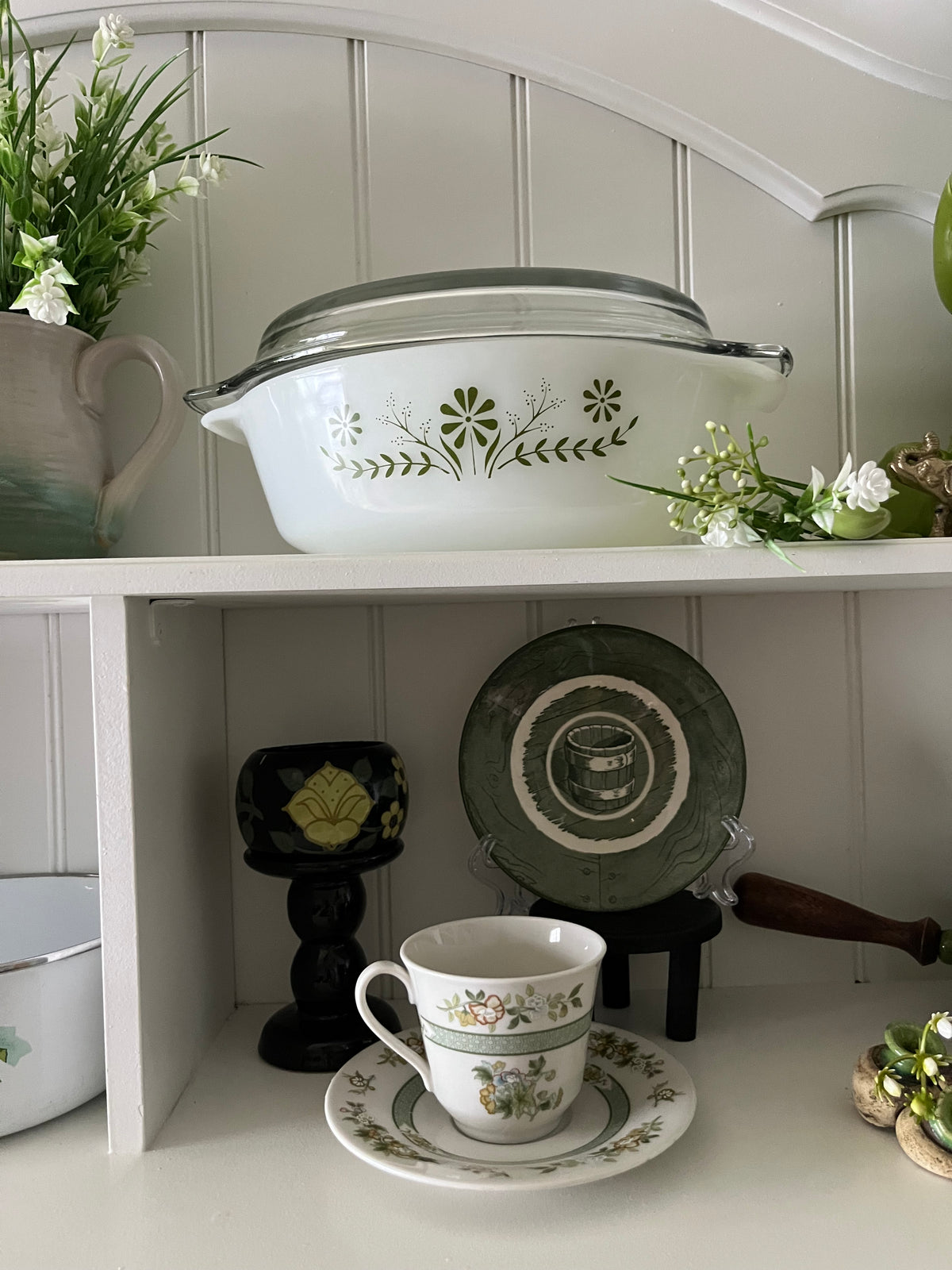 Vintage Royal China Colonial Homestead Green Saucer Plate | 1950s Wooden Bucket Churn | 6” USA