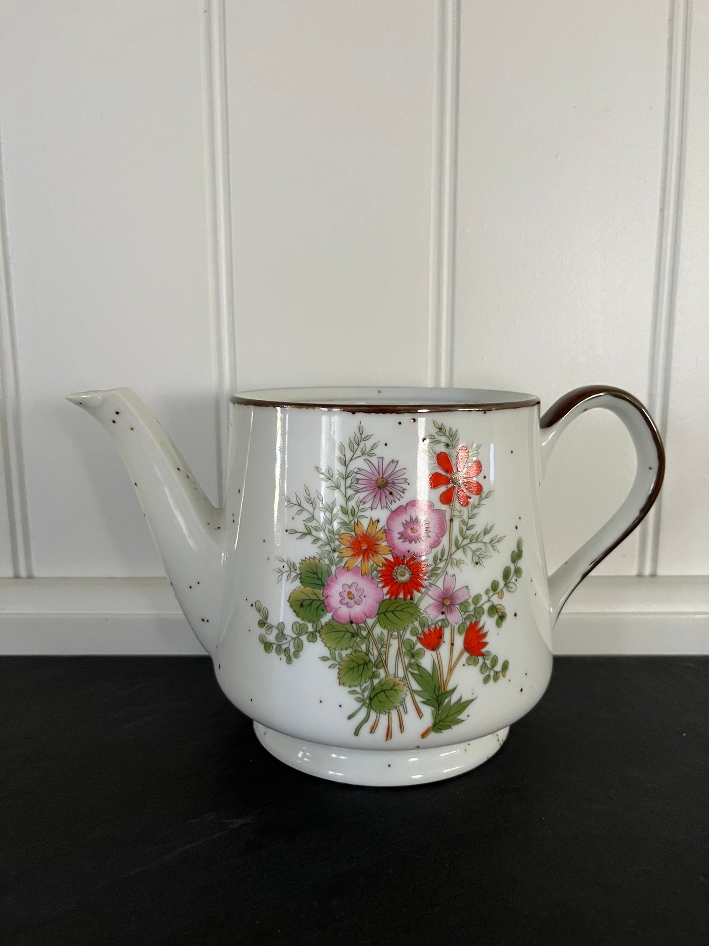 Vintage 1970s Japanese Stoneware Revival Teapot (No Lid) Vase with Wildflower Motif