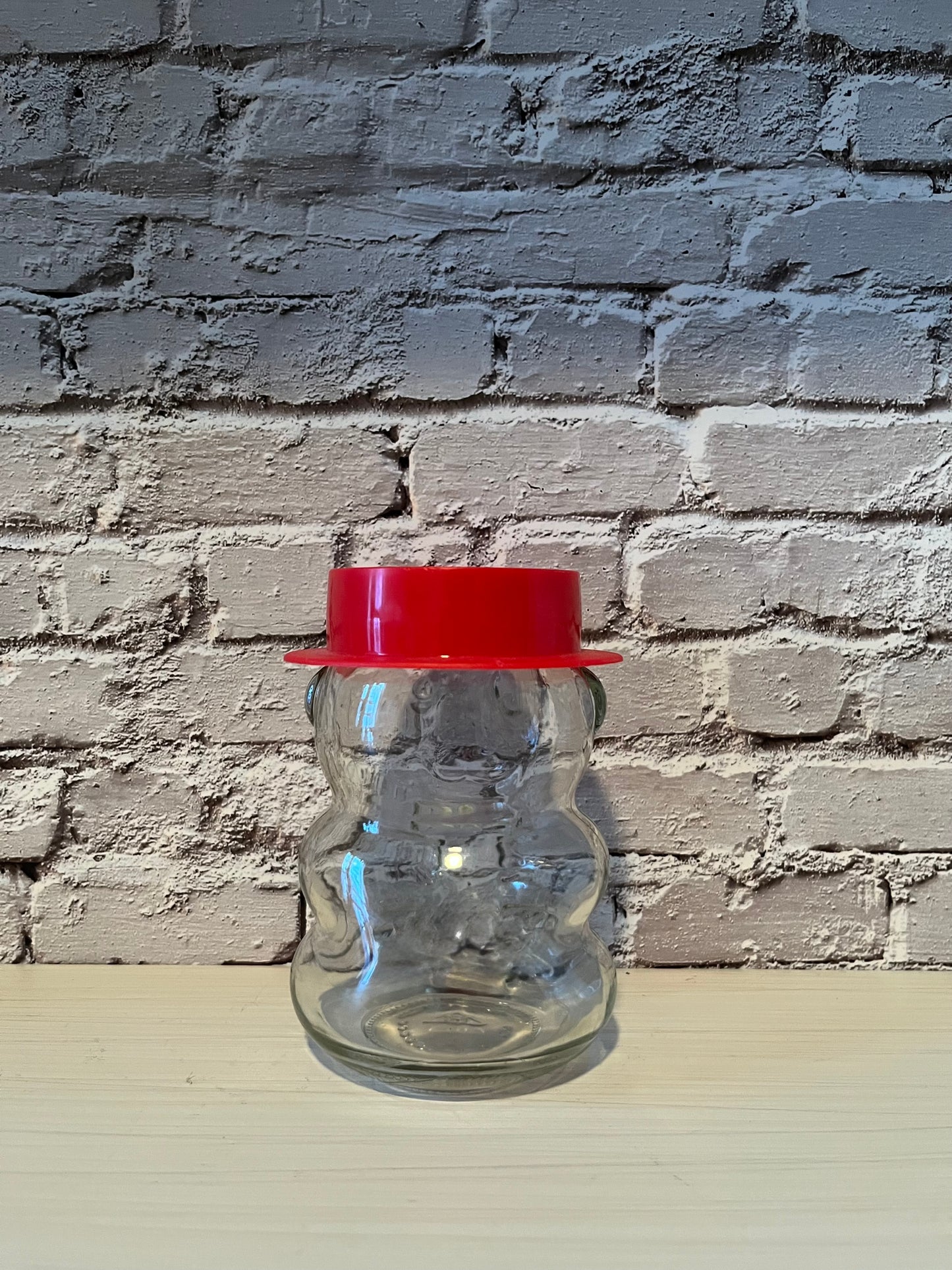 Vintage Glass Anthropomorphic Teddy Bear with Red Hat Lid German Jam Jar