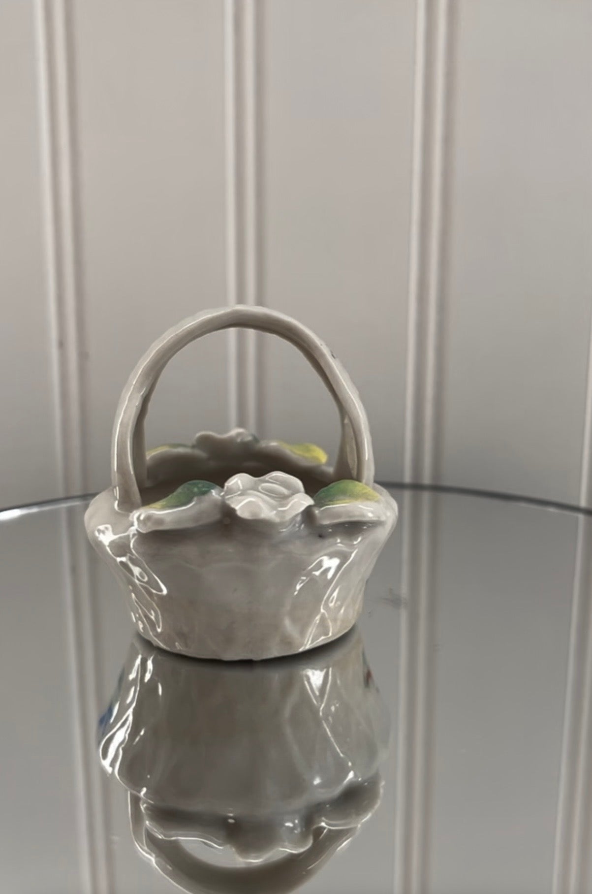 Vintage c. 1960s Japan Porcelain Floral Basket Trinket Dish | Mini Cottagecore Basket Decor