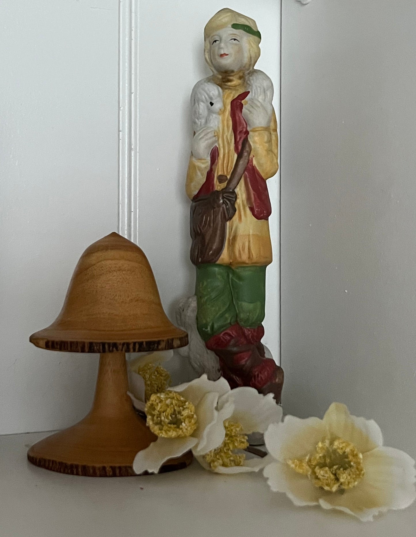 Retro 1995 Depression-Era Aesthetic “Winter Child” Figurine with Lambs — Hand-Painted Collectible Decor