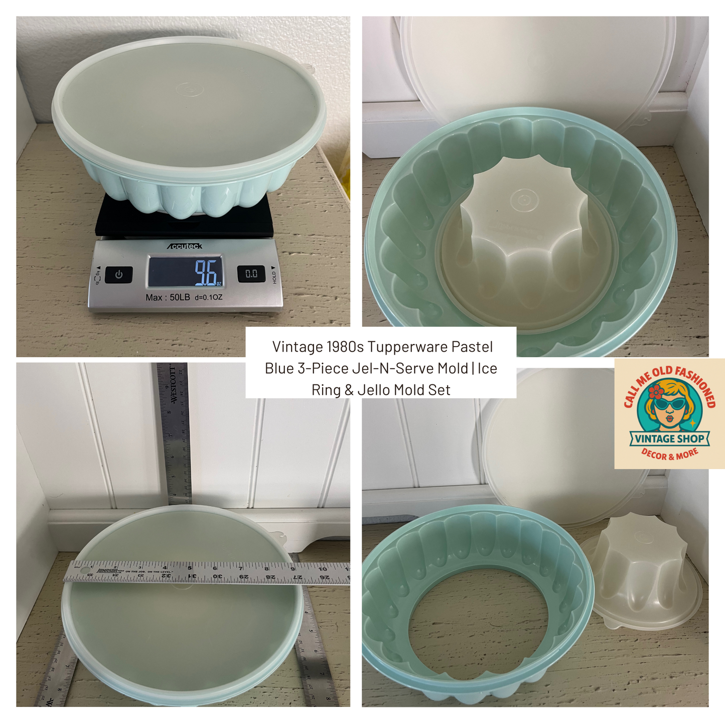 Vintage 1980s Tupperware Pastel Blue 3-Piece Jel-N-Serve Mold | Ice Ring & Jello Mold Set