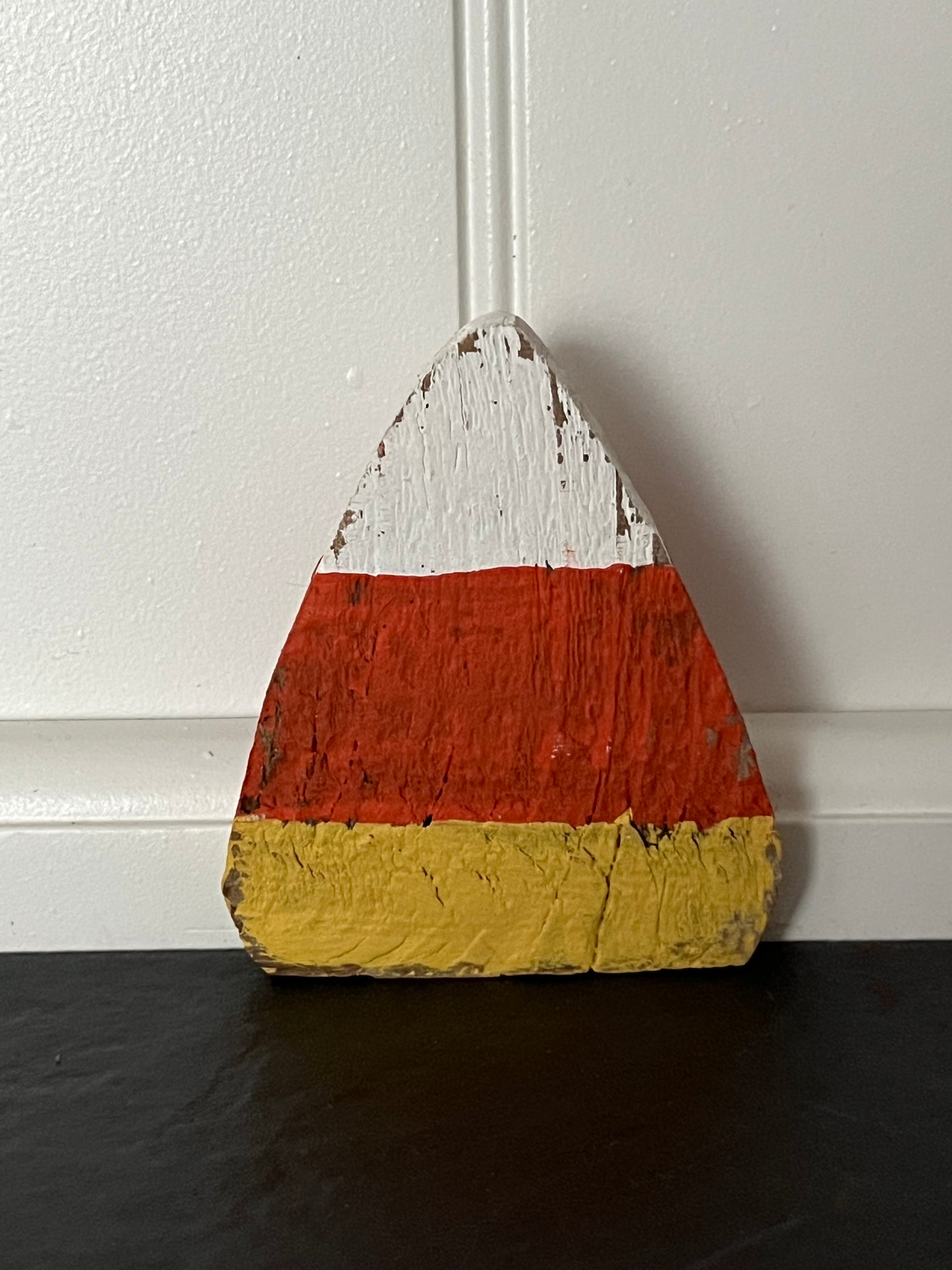 Small Retro Hand-Painted Wooden Candy Corn | Primitive Folk Art Halloween Decor | Curated Shelf & Trinket Display Décor